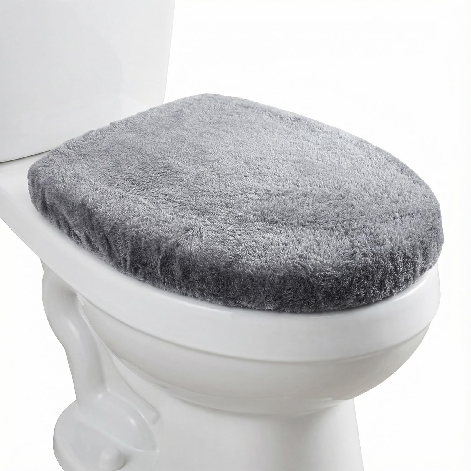 1 PCS Toilet Seat Lid Cover Microfiber Soft Velvet Toilet Cover Durable Adjustable Stretch Fuzzy Seat Covers with Elastic Bottom Absorbent Machine Washable Comfortable for Most Toilets Lids(Gray)