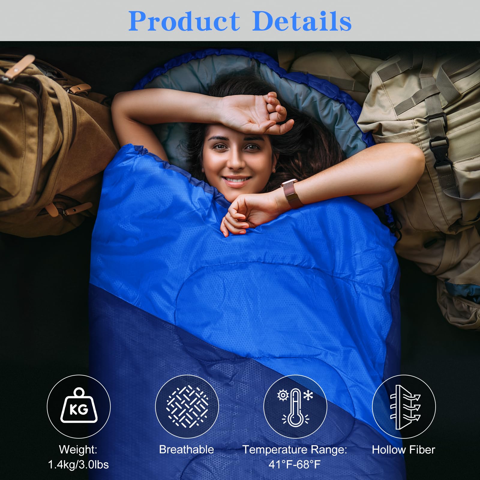 Yarmiene Sacco a Pelo-Sacco a Pelo 4 Stagioni-Adulti e Bambini, Sacco a pelo Compatto Ultraleggero per Campeggio ed Escursionismo,Sacco a Pelo da Campeggio Rettangolare Portatile