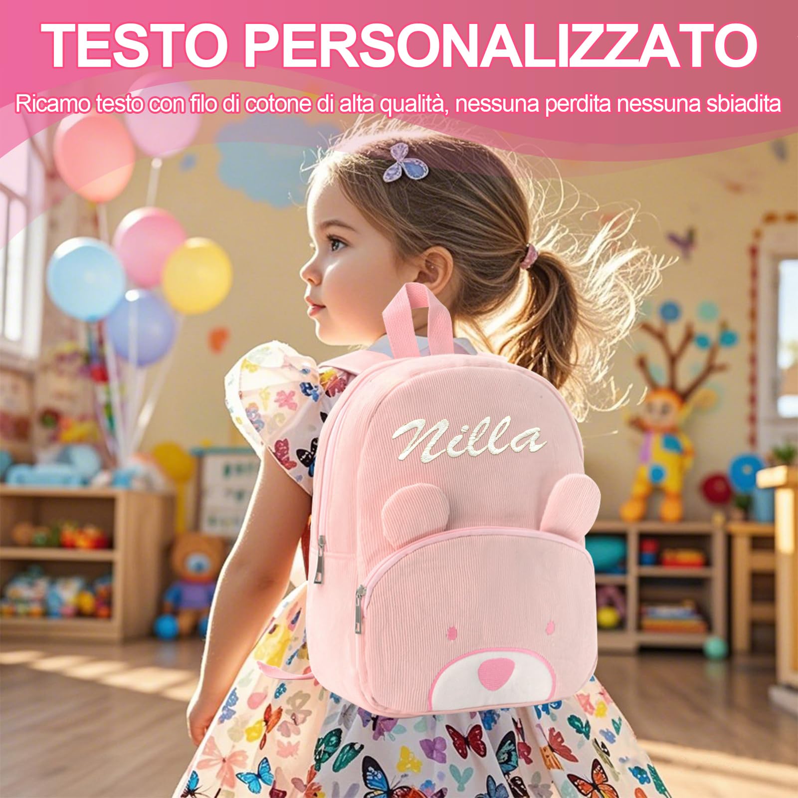 Generico Zainetto Asilo Bambino Personalizzato con Nome Ricamato, Zaino Velluto a Coste per Bambina e Bimbo, Scuola & Viaggi (Cachi)