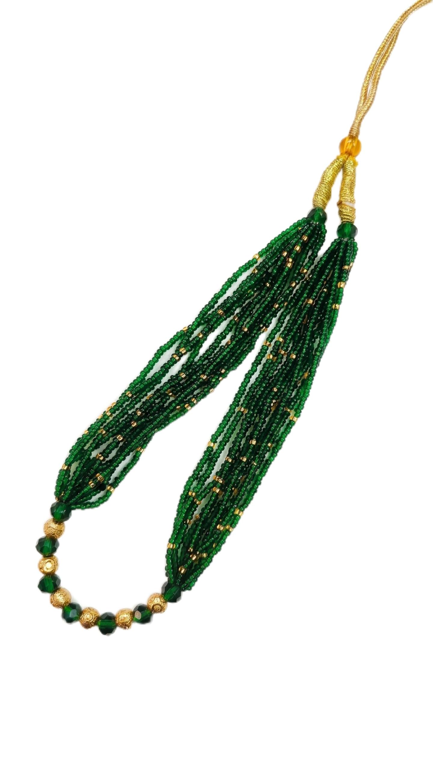 Red & Green Gold Pote Mala Necklace — Nepali Multi-Strand Beads with Tassel-image-17