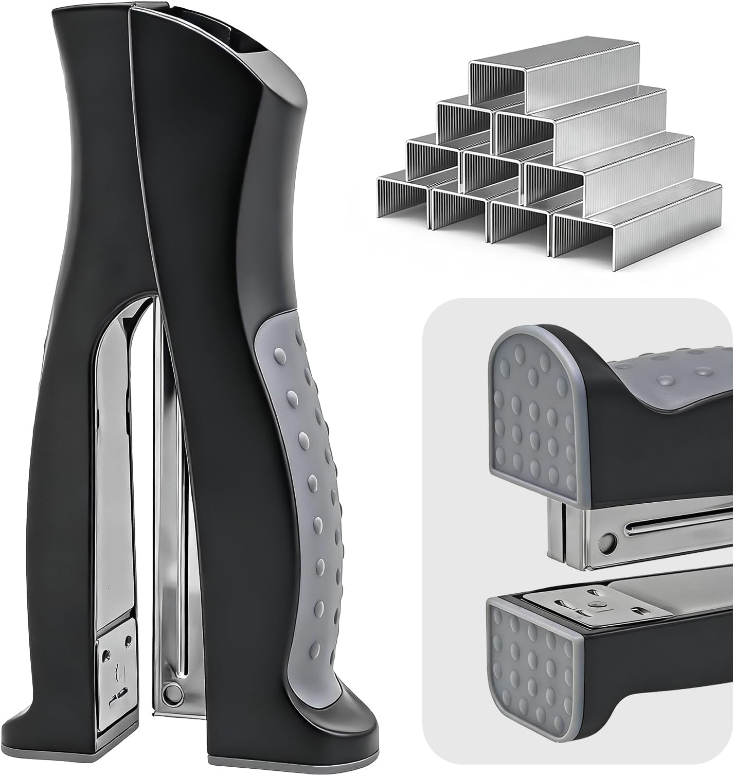 Stand-Up Stapler with 1000 Standard 1/4" Staples, Handheld Ergonomic Soft Grip 2-in-1 Vertical & Flat-Use Desktop Full Strip Stapler for Office, Home, School, Business & Classroom Supplies – Black