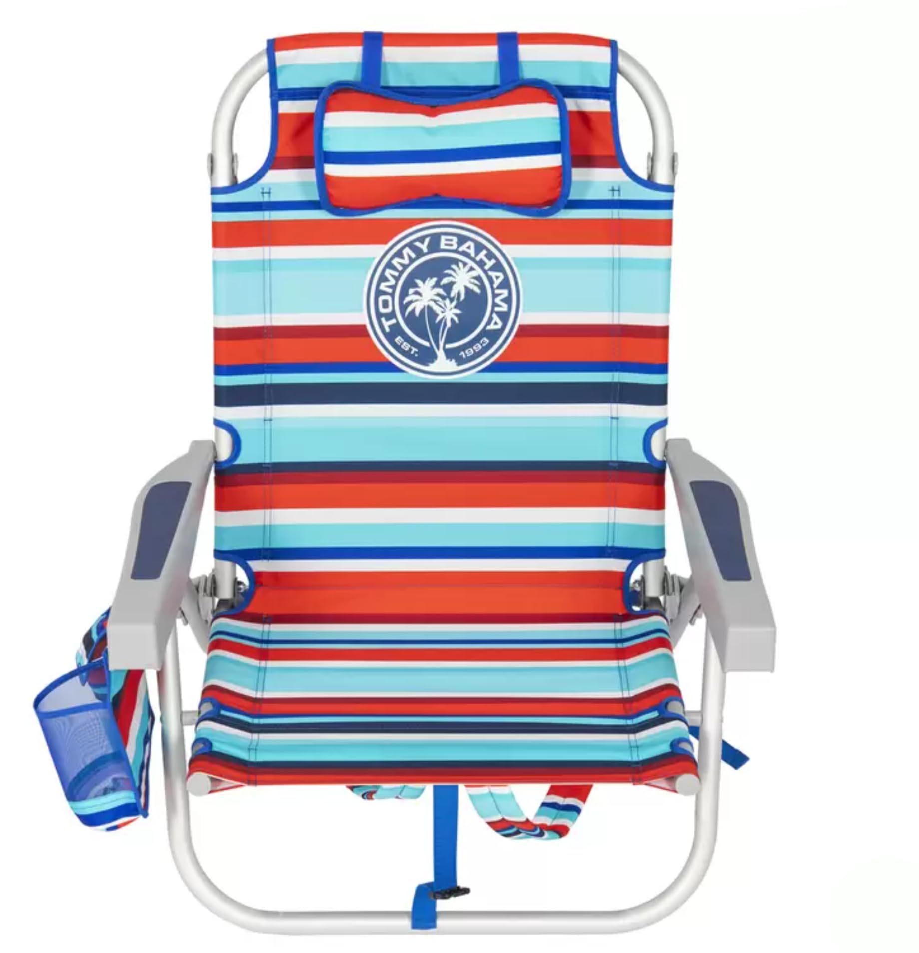 Tommy Bahama Sedia da Spiaggia Zaino Modello 2025 – Pieghevole, Regolabile e Leggera | 5 Posizioni | Design Tropicale | Struttura in Alluminio | Righe Rosse/Verde Acqua