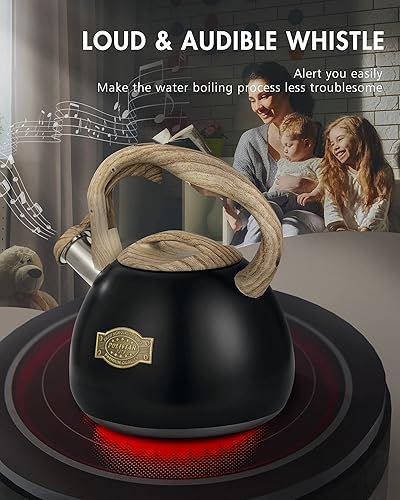 Miniatura 3 de POLIVIAR - Hervidor de té para estufa de 2.7 cuartos de galón, tetera silbante audible, acero inoxidable de grado alimenticio para mango