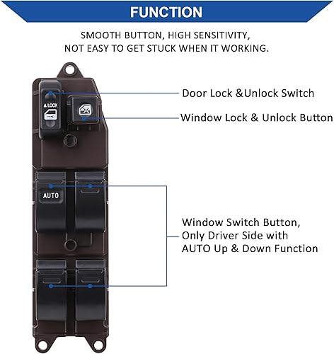 Miniatura 2 de 84820AA070 Interruptor de ventana eléctrica del lado del conductor, compatible con Toyota Camry 2002-2006, CorollaMatrix 2003-2008, Sienna