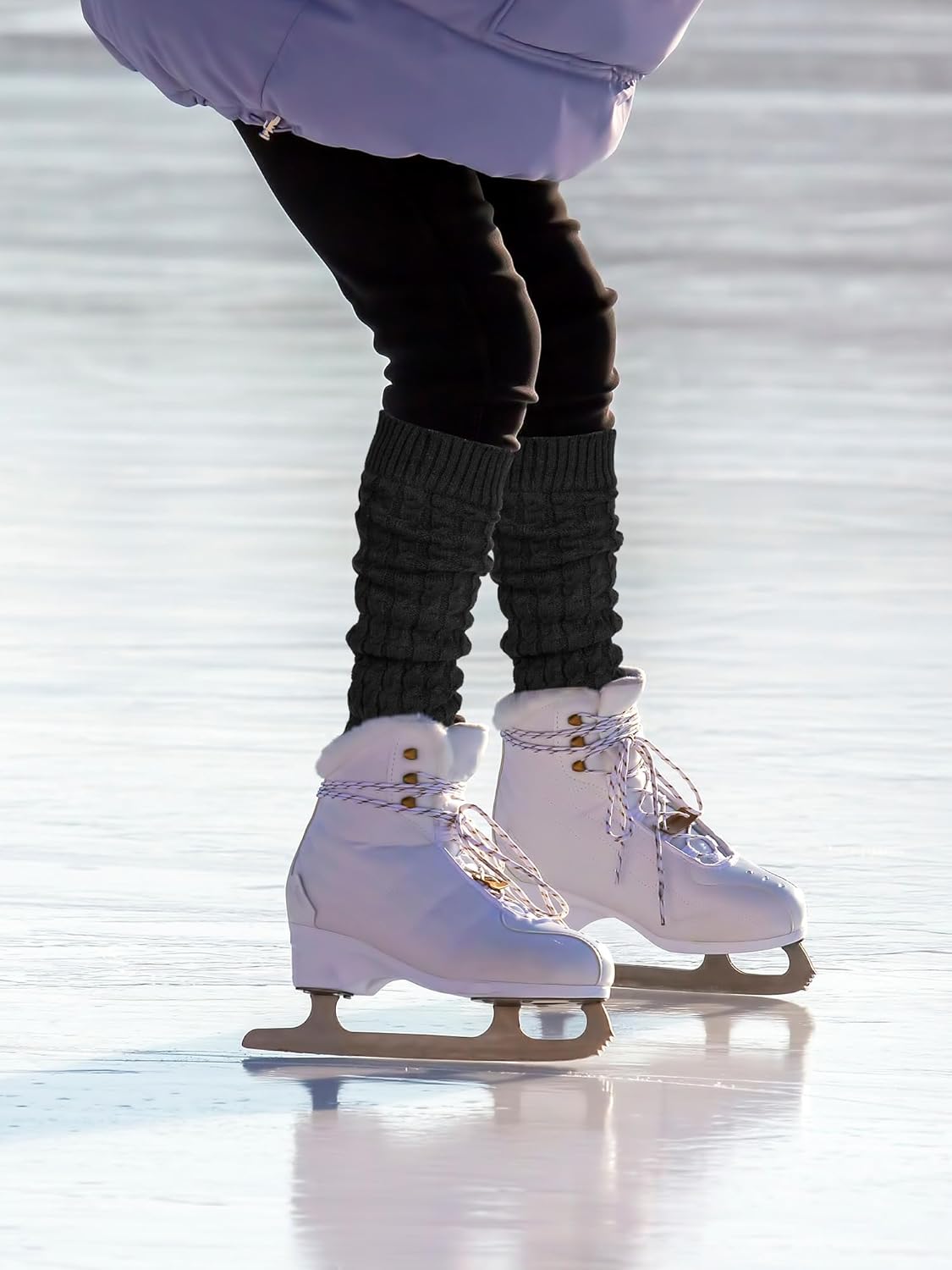 Shihanee 2 Pairs Winter Fleece Lined Leg Warmers for Women Warm Long Boot Socks Knit Thick Calf Warmers for Skating Walking - Image 6