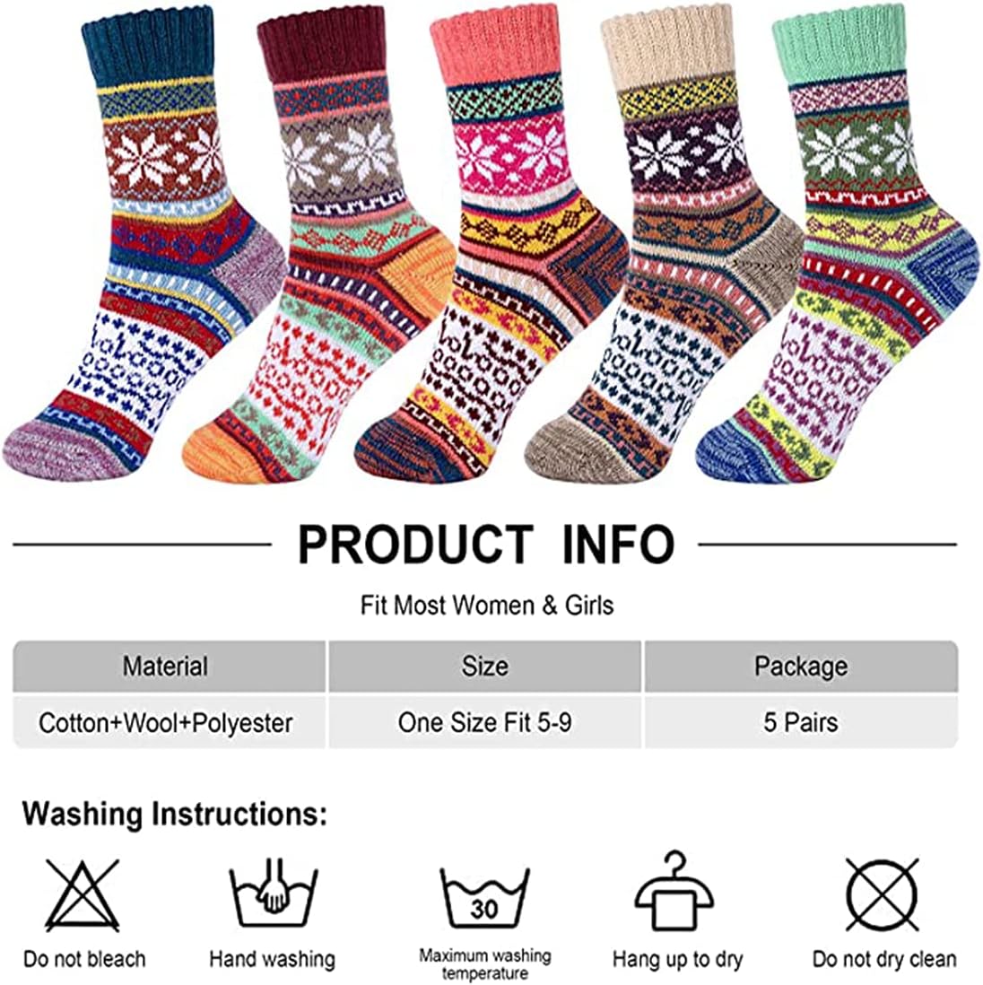 ICEIVY Socks Women Soft Knit Thick Warm Winter Fuzzy Crew Socks 5 Pairs