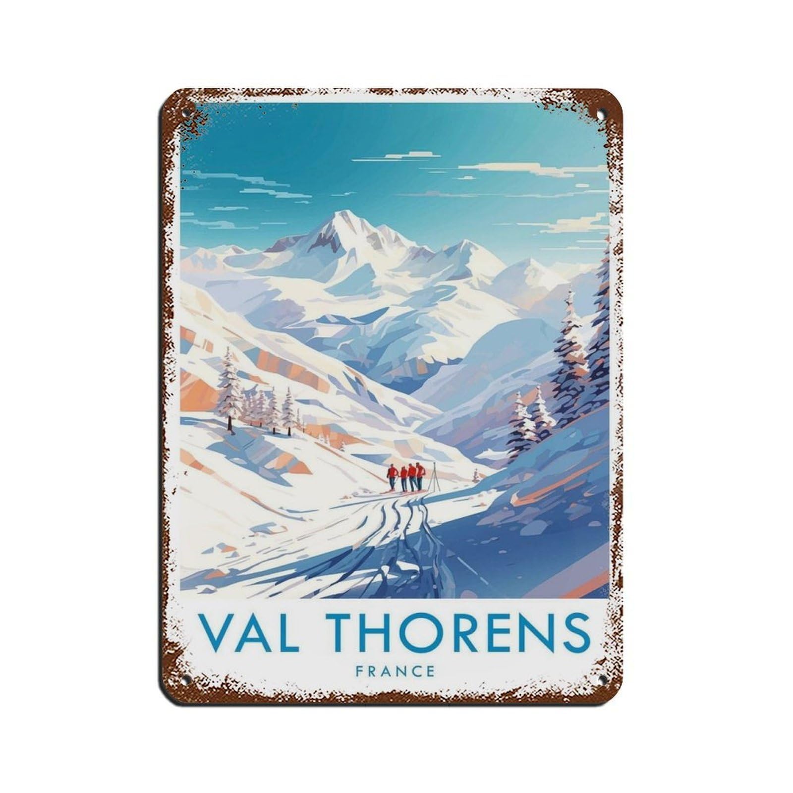 Val Thorens Travel Poster, France, Travel Decor Retro Poster Metal Tin Sign Chic Art Retro Iron Painting Bar People Cave Cafe Family Garage Poster Wall Decoration 12x16inch(30x40cm)