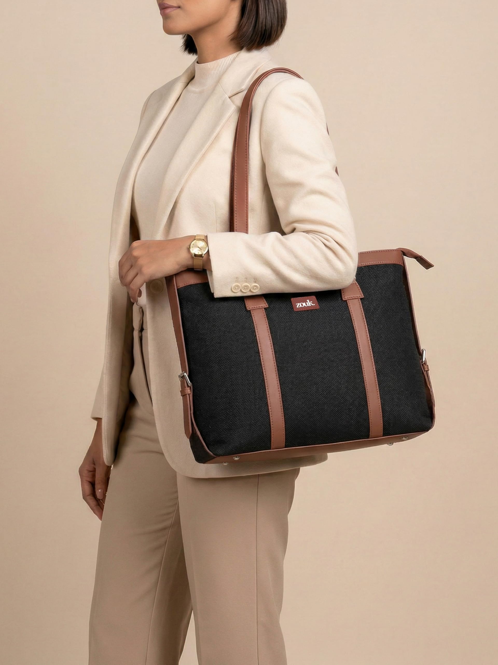 ZOUK Vegan Leather Office Bag - Laptop Tote -4 ZOUK Vegan Leather Office Bag - Laptop Tote -4