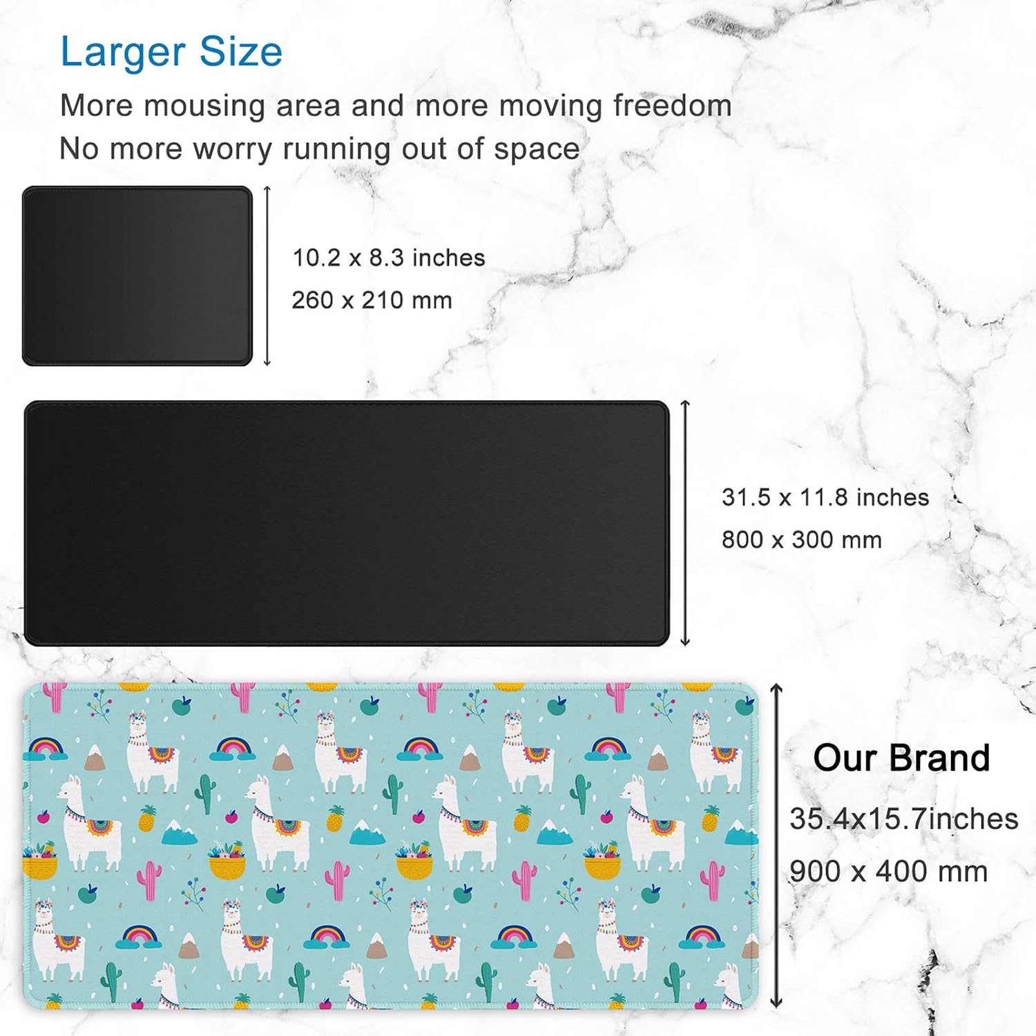 ITNRSIIET Desk Pad, Mouse Pad,Office Desk Mat with Stitched Edges Non-Slip Waterproof, Easy Clean Desk Table Protector, Laptop Desk Writing Mat 35.4" x 15.7", Alpaca and Cactus