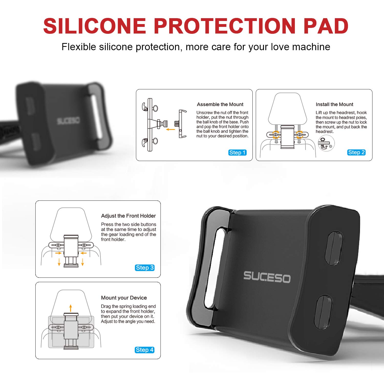 Support Tablette et Téléphone Voiture pour Appuie-tête Universel Rotation 360° Compatible avec iPad Mini Air 2 3 4, Samsung Galaxy Tab,Huawei, Kindle Fire HD, Phone d'autres