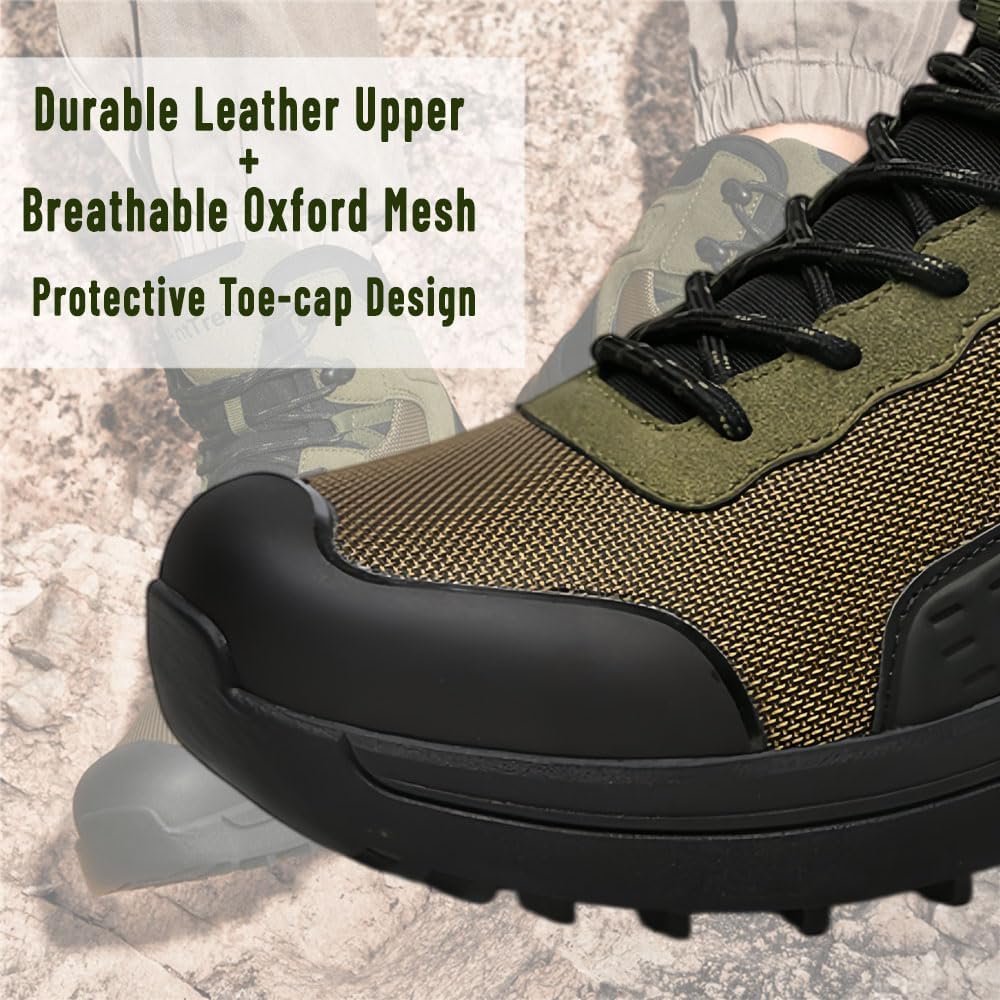 Men's Lightweight Tactical Combat Boots with Side Zipper & Slip-Resistant Sole