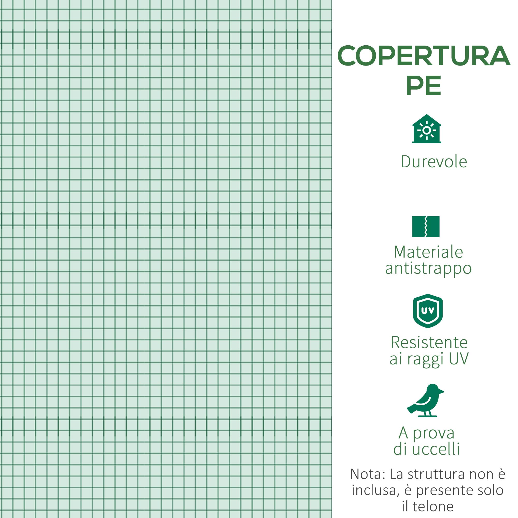 Outsunny Copertura per Serra in PE 3x2 m, Telo per Serra con 6 Finestre, Porta Avvolgibile e Bordi Interrati, Protezione UV, per Agricoltura, Piante, Orti e Giardino, Verde