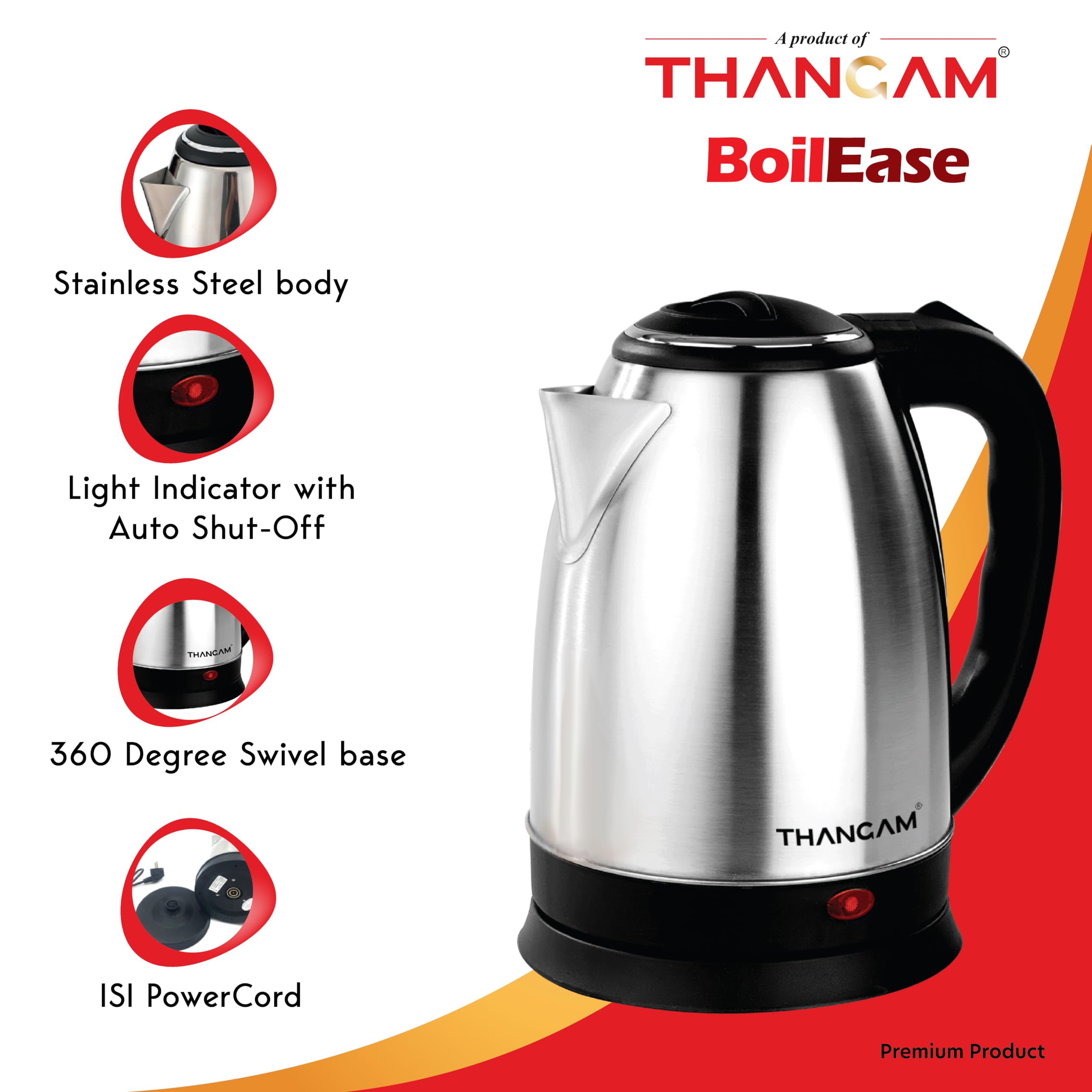 Thangam Stainless Steel Electric Kettle - 1.5L -7