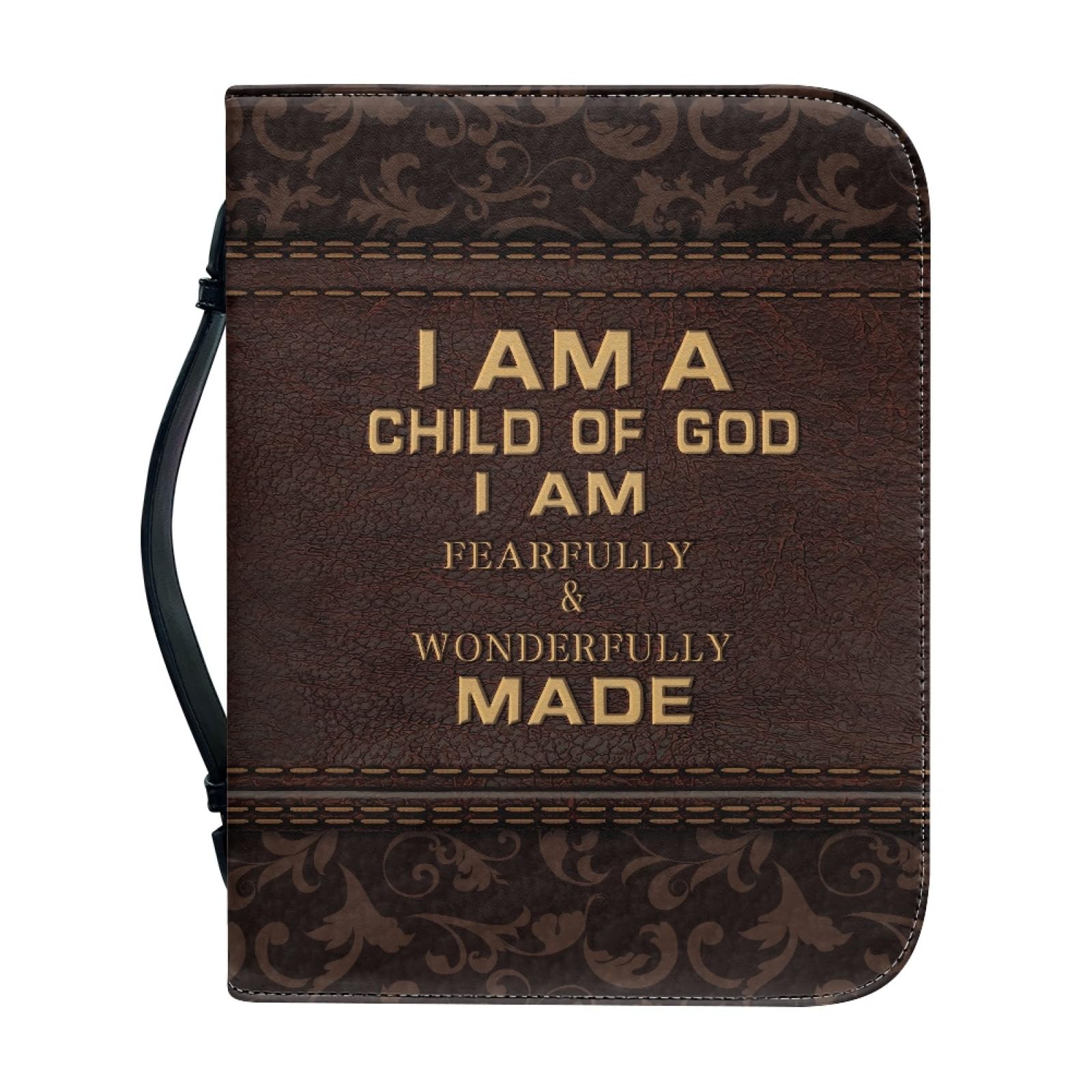 Dajingkj Bible Cover with Zip Large Leather Bible Covers Women's Flowers Bible Bag Women's Bag Bible Book Church Handbags, Brown Cross, XX-Large