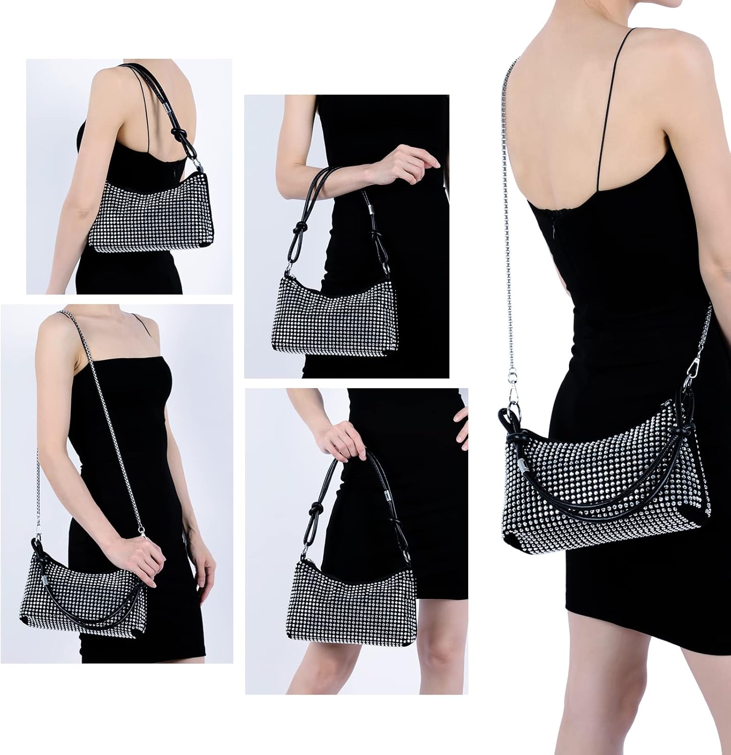 Clutch Purse for Women, Sparkly Hobo Bag, Stud Rhinestone Shoulder Bag, Bling Crossbody Handbag, Chic Money Hand Bag for Date, Party, Prom, Coocktail - Image 2