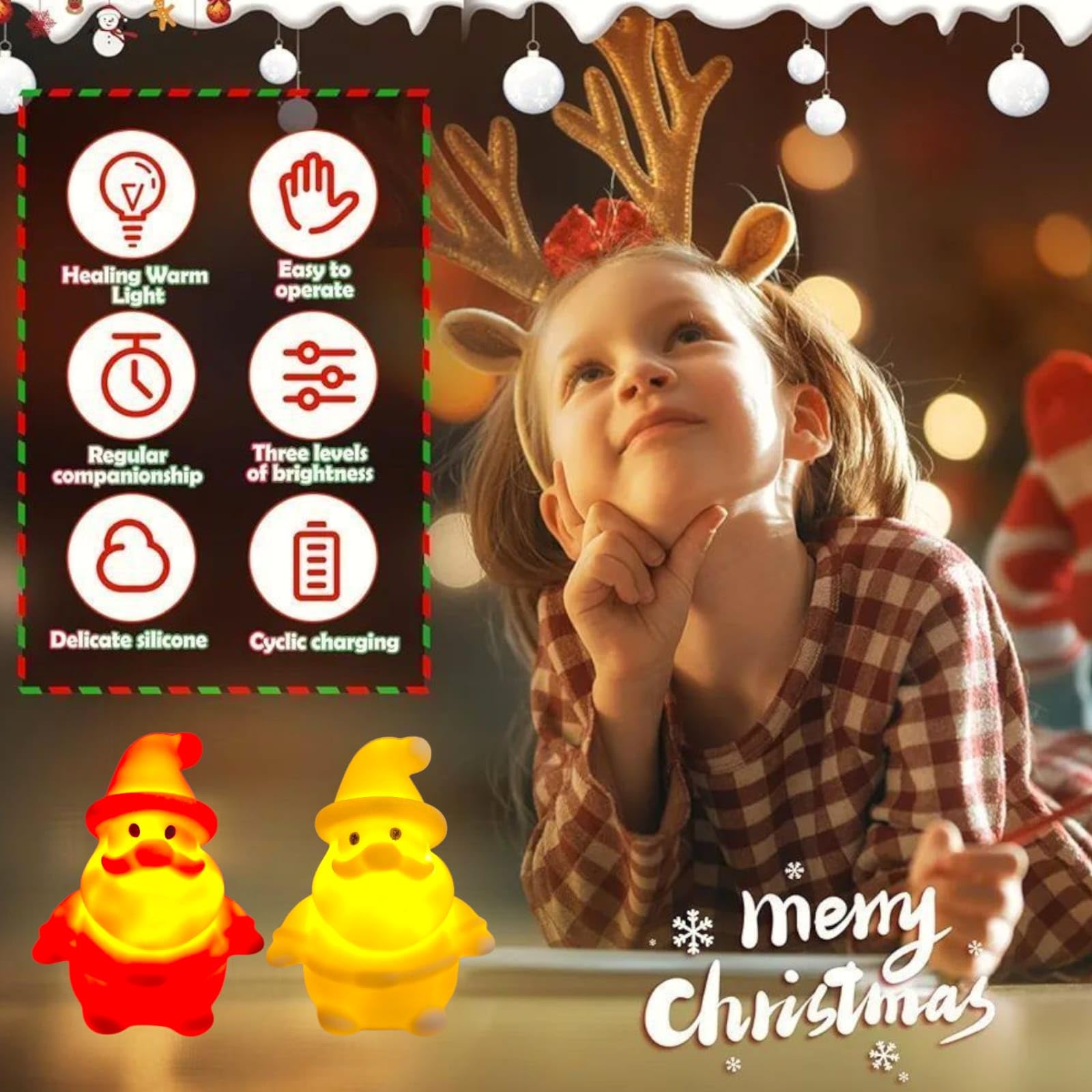 AMANVAN Cute Small Santa Claus LED Night Lamp for Kids Desk Lamp Home Decor for Christmas, Nursery Bedside Nightlight for Baby, Toddler, Boys & Girls, Secret Santa Gift for Kids, (1 Pcs) 3