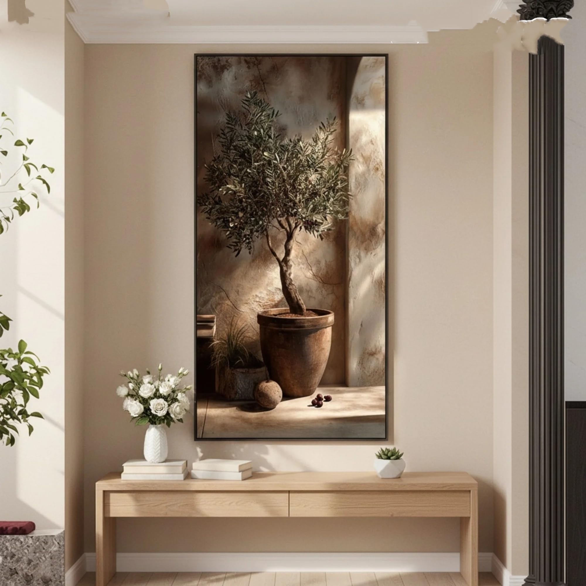 Dittelle Modern Minimalist Olive Tree Canvas Wall Art Prints Frameless Brown-Orange - Large Wall Art Poster for Home Decor(70x140cm/ Frameless)