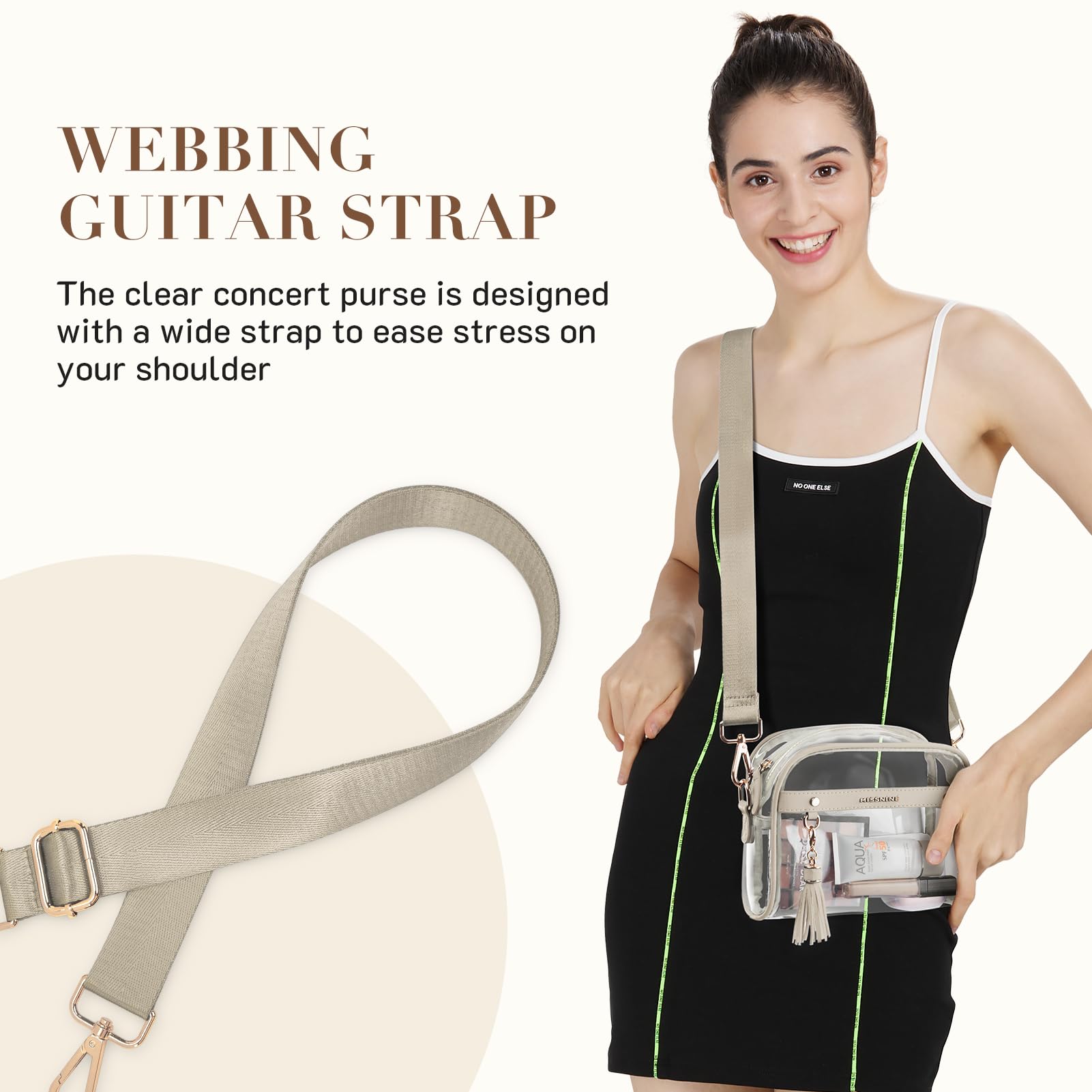 Missnine Clear Bag - Borsa a tracolla da donna, approvata dallo stadio, per concerti ed eventi sportivi