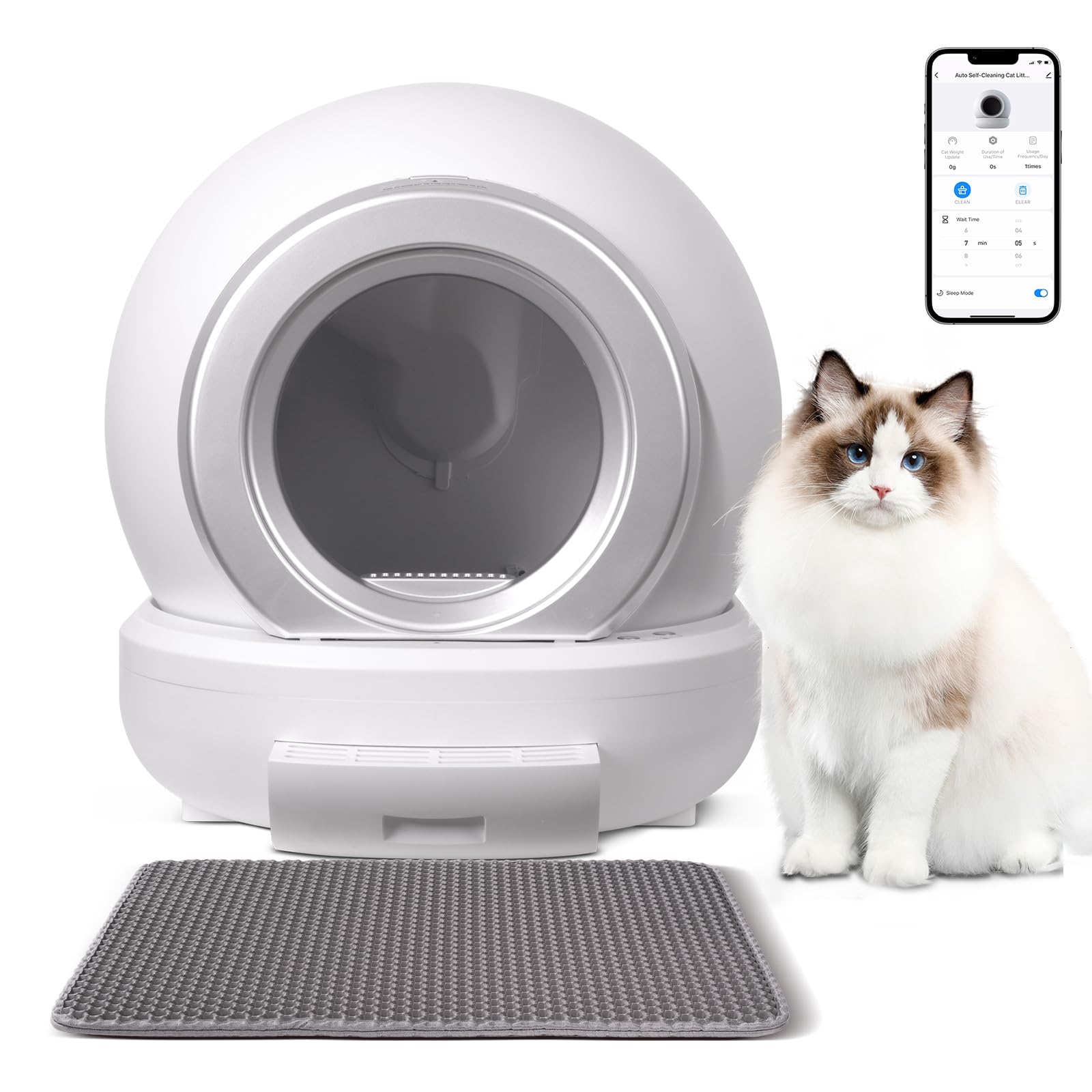 Katzenstreu, selbstreinigend, 65 l, automatische Katzentoilette, intelligenter Alarm, Gesundheitsmonitor, geruchshemmendes Katzenstreu, für mehrere Katzen