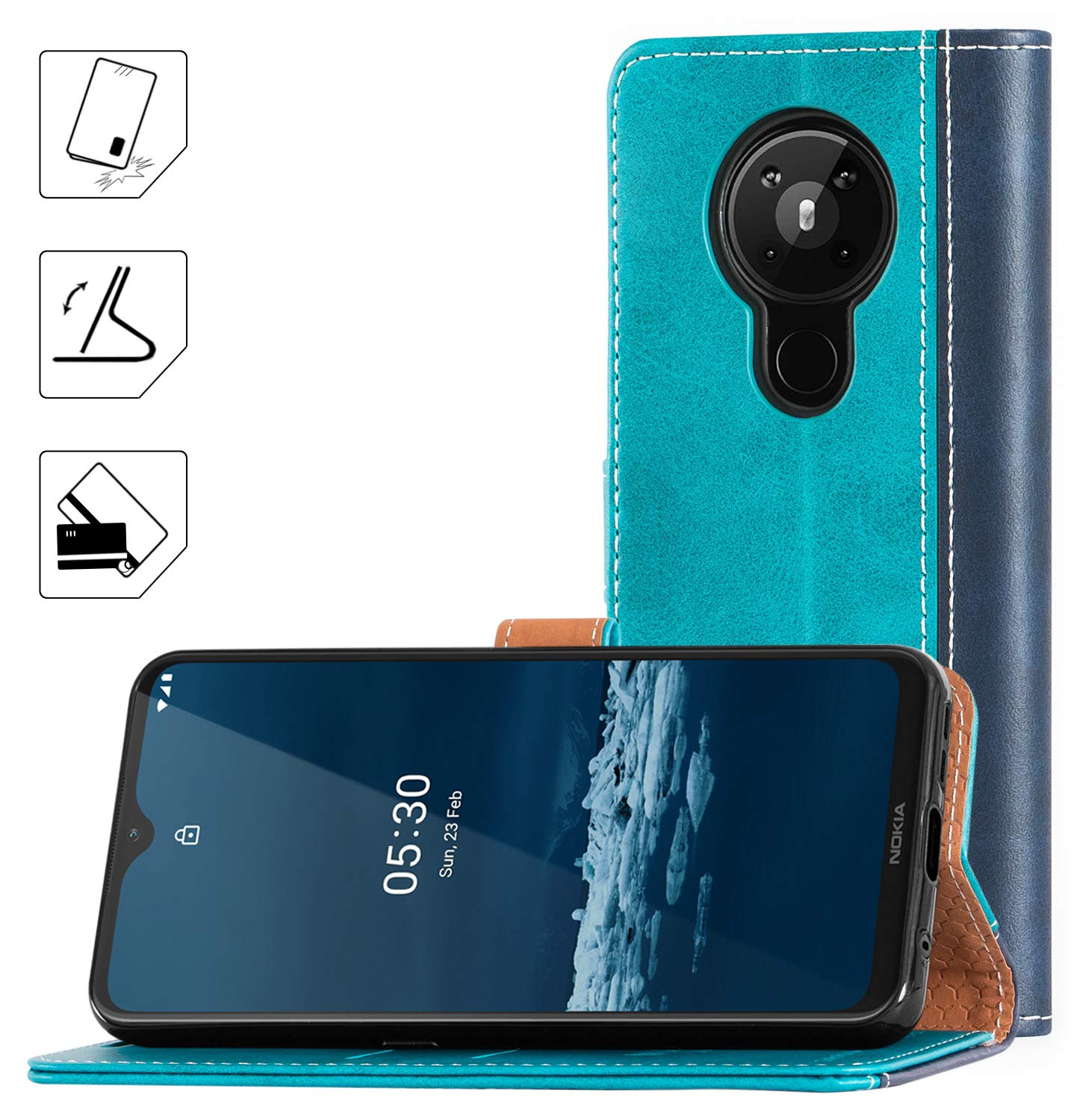 Mulbess Cover per Nokia 5.3, Custodia Sintetica in Pelle, Tasca Slot