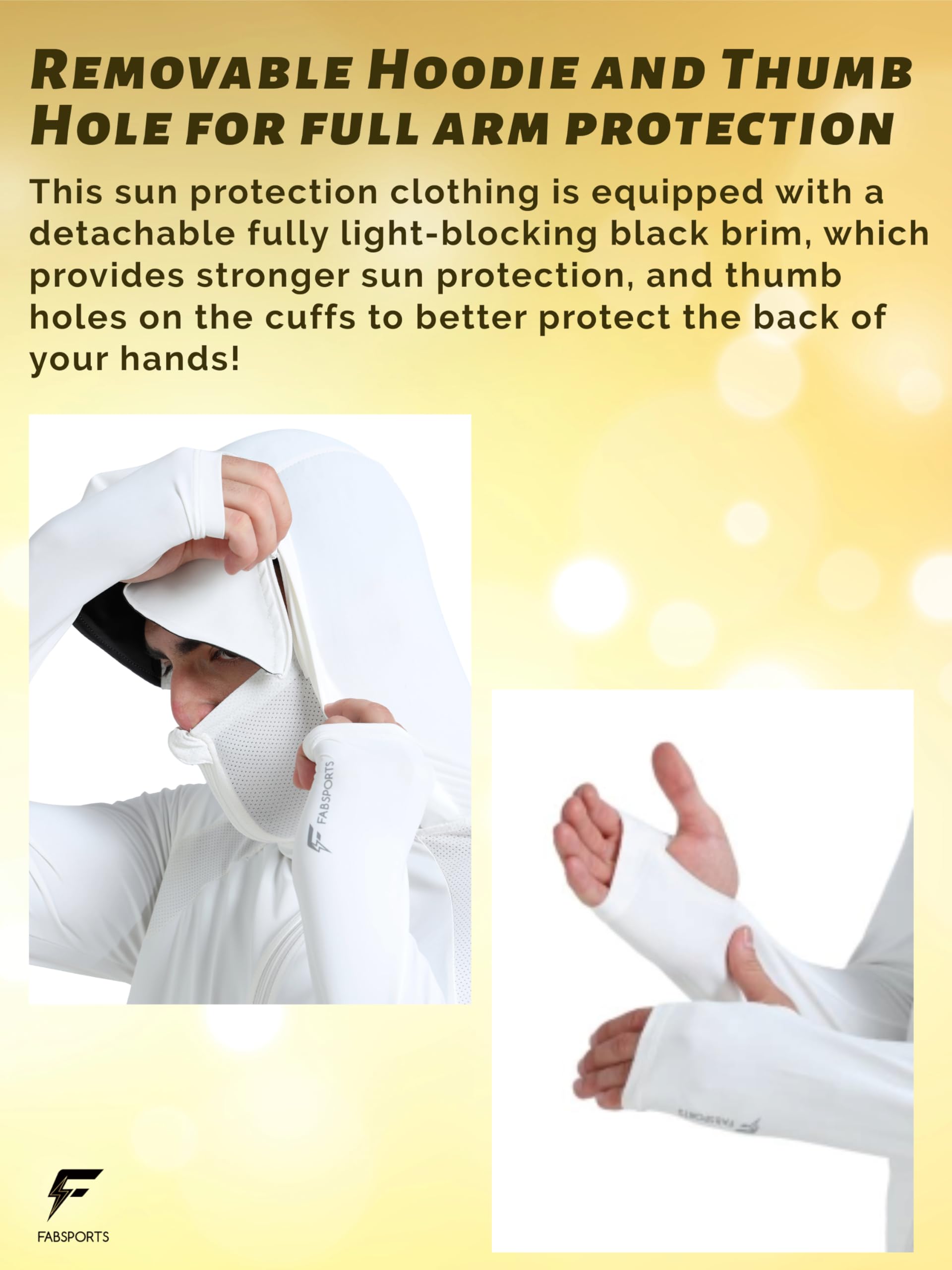 FABSPORTS Men's UPF 50+ Sun Protection Jacket – Lightweight, Full Zip Summer Hoodie with Detachable Hood, Quick-Dry Fabric & Pockets, Ideal for Outdoor Use 3