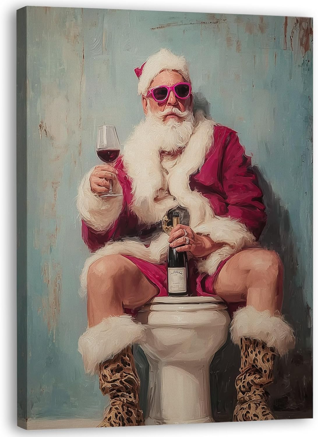 Zeuiwr Decoración de pared enmarcada con diseño de Papá Noel y estilo vintage, arte de pared en lienzo de baño de Navidad, arte de pared retro de