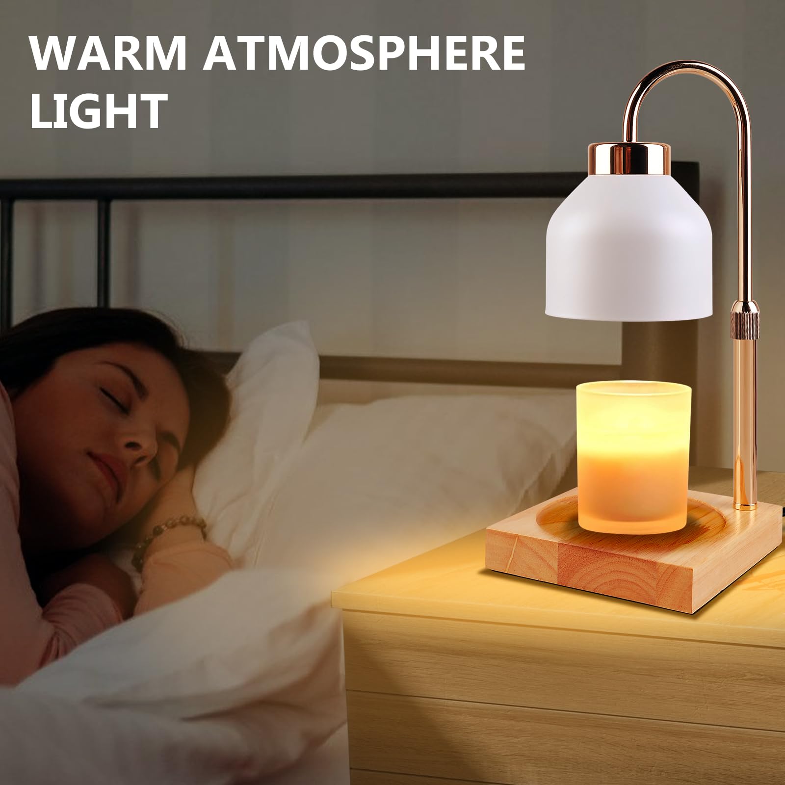 BORDEAG Lámpara Calentador de Velas, Candle Warmer Lamp con Temporizador y Regulador de Intensidad, Altura Ajustable, para Velas Perfumadas en Cristal, Decoración, Regalo