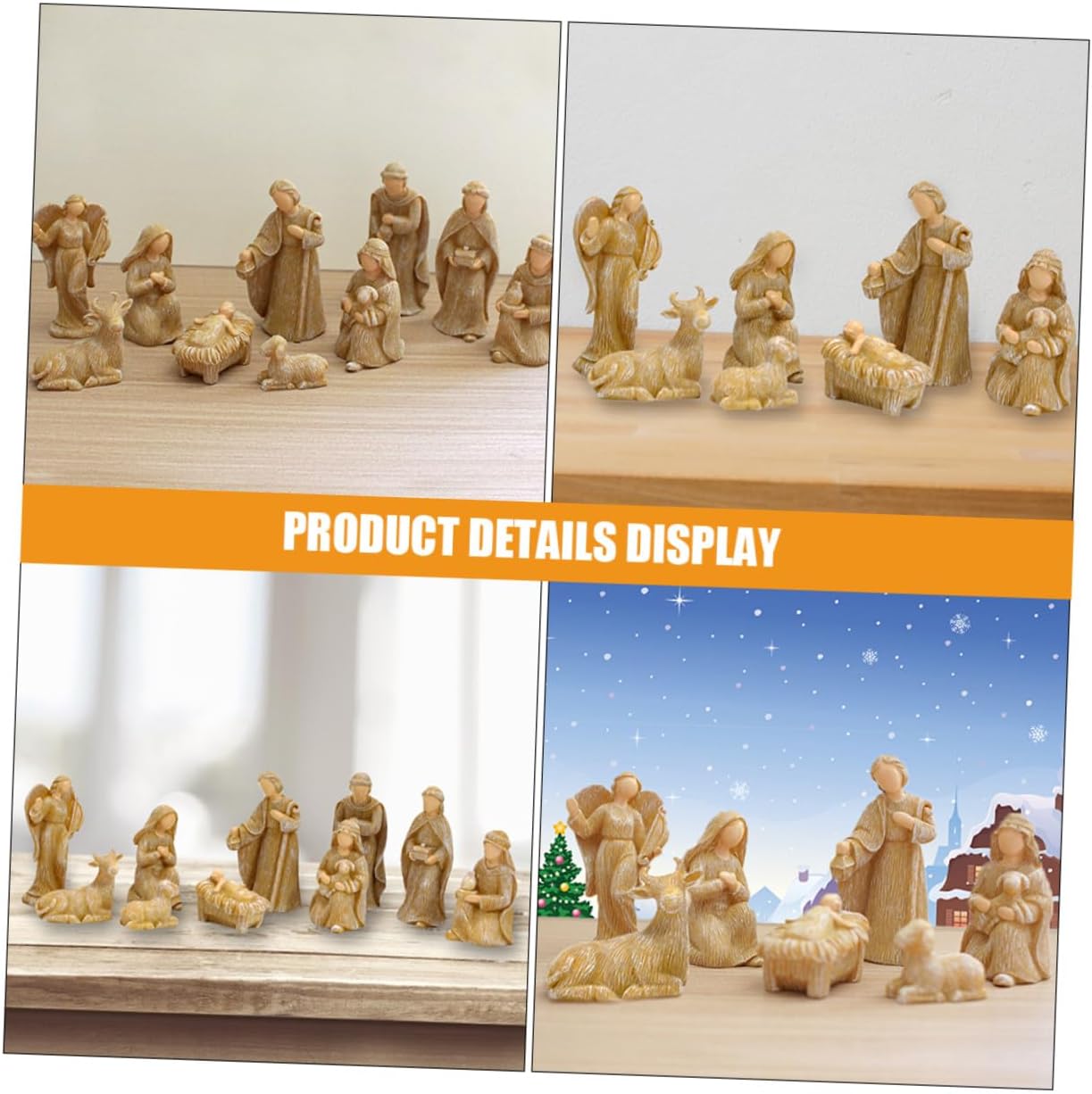 SECFOU 10pcs Small Resin Nativity Figurines Set Jesus Birth Christmas Ornaments Delicate Desktop Holy Family Decorations for Home Seasonal Display
