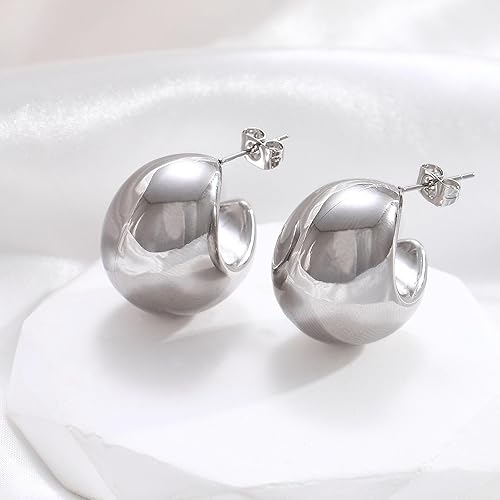 Miniatura 7 de Chunky Gold Hoop Earrings for Women 18K Gold Paperclip Oval Hoop Earrings Gold Square Hoops Small Chunky Earrings Gold Jewelry Gift