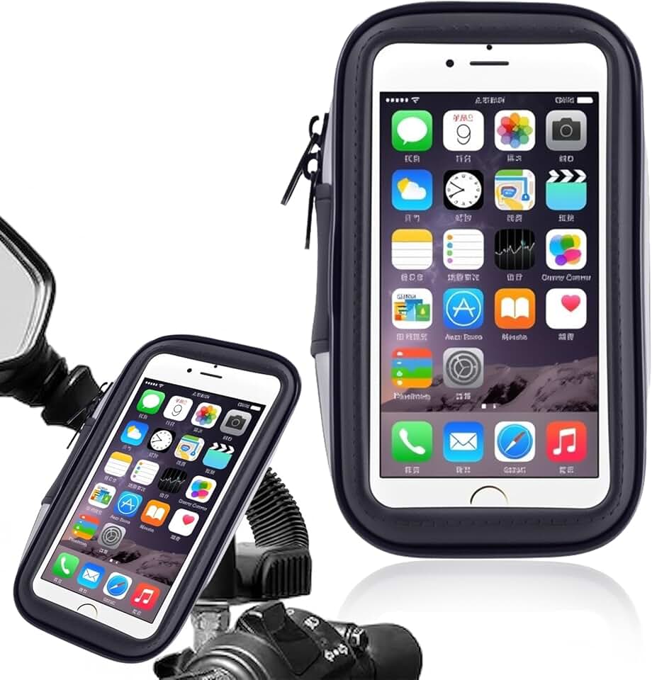 Soporte Movil Moto Impermeable 5.5 Pulgadas, Funda Protectora de Teléfono para Motocicleta con Pantalla Táctil Sensible, Rotación 360° y Diseño Antivibración para Manillar de Moto y Scooter