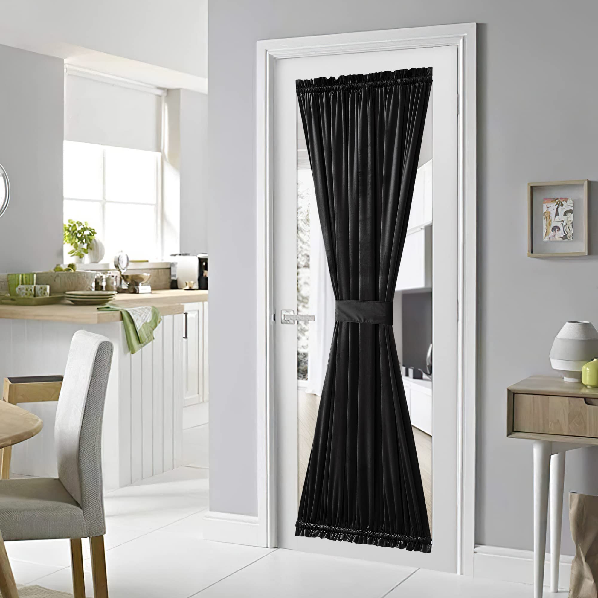 NICETOWN Blackout Velvet French Door Curtain Panel, Heat Insulated Black Velvet Drapes 72 Inches Length Living Room Privacy Window Covering for Basement/Dining Room, 54 x 72 inches, 1 PC