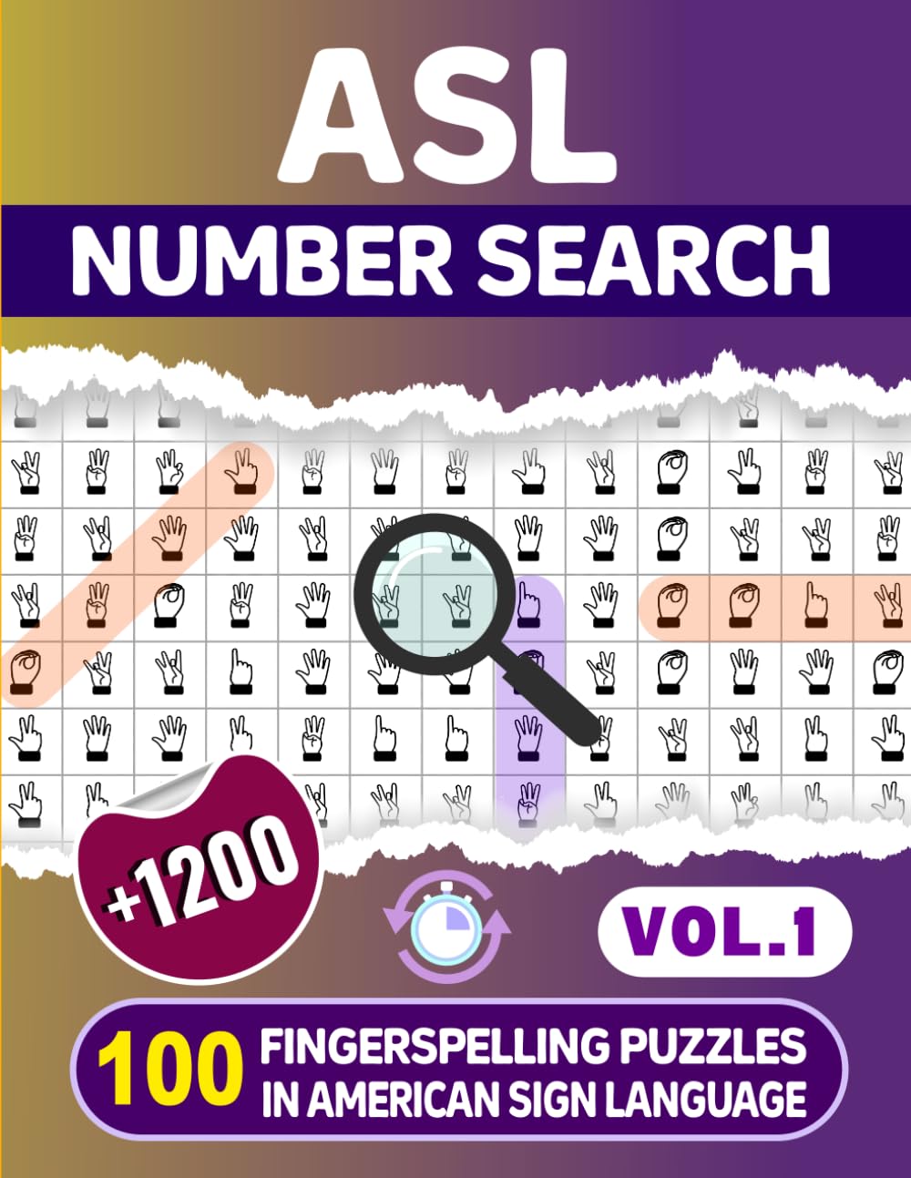 ASL Number Search - 100 Fingerspelling Puzzles in American Sign Language -Vol.1-