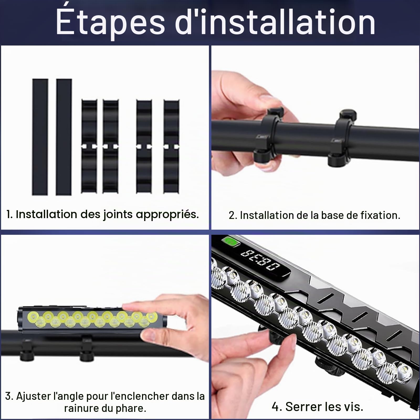 17 LED Phare Avant Ultra-Lumineux pour Vélo, 4800 Lumens, Affichage Numérique De La Puissance, Rechargeable par USB, pour Vélo De Route, VTT Tout-Terrain Et Trajets Quotidiens