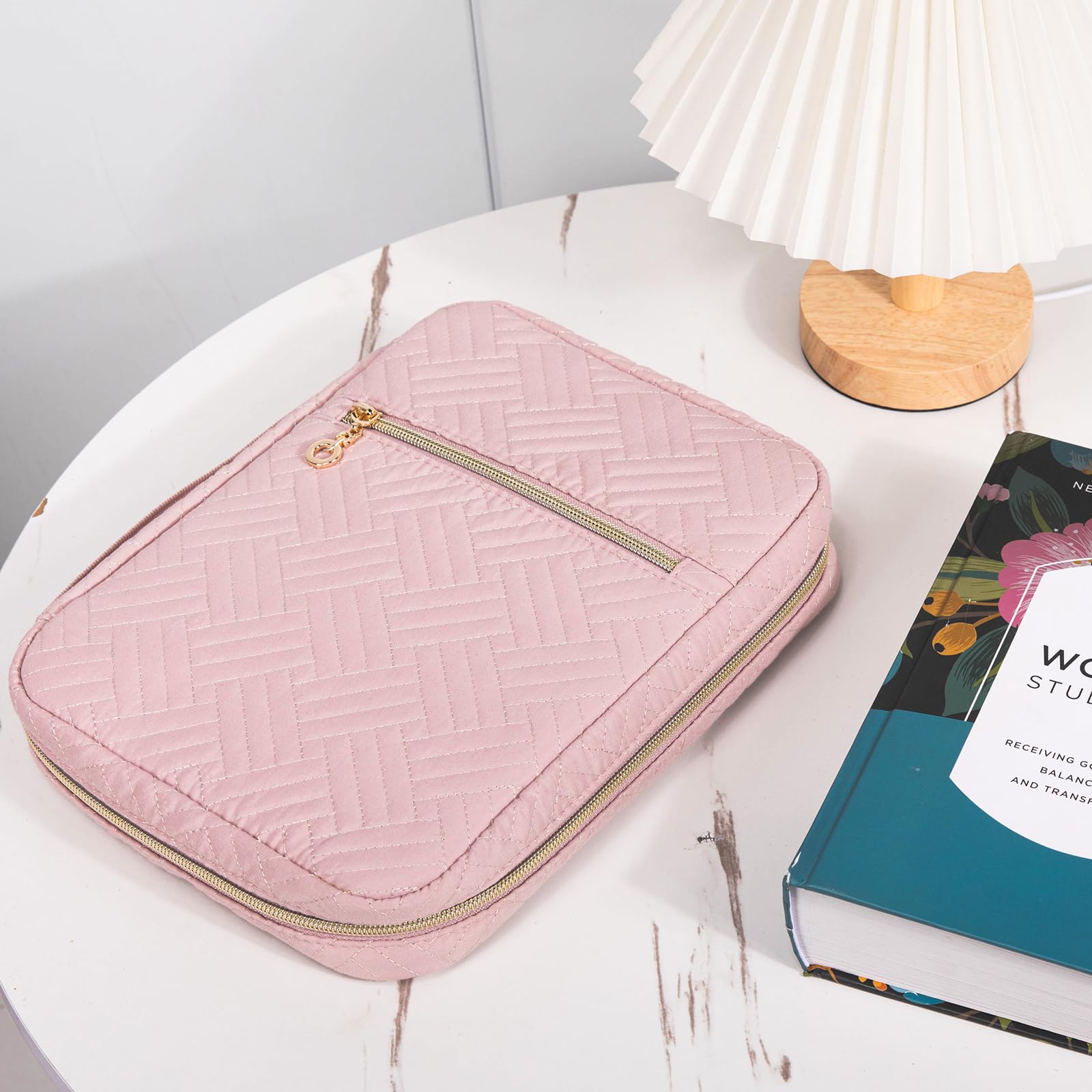 APLUFINE Funda acolchada para la Biblia para mujer, bolsa organizadora con cremallera con funda para suministros de estudio, accesorios y diarios, regalo de transporte de iglesia para niñas, funda de