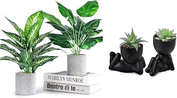 Der Rose Bundle of 2pcs 16" Fake Plants Artificial Plants and Set of 2 Fake Succulent Plants for Farmhouse Bathroom Kitchen Office Home Decor Indoor