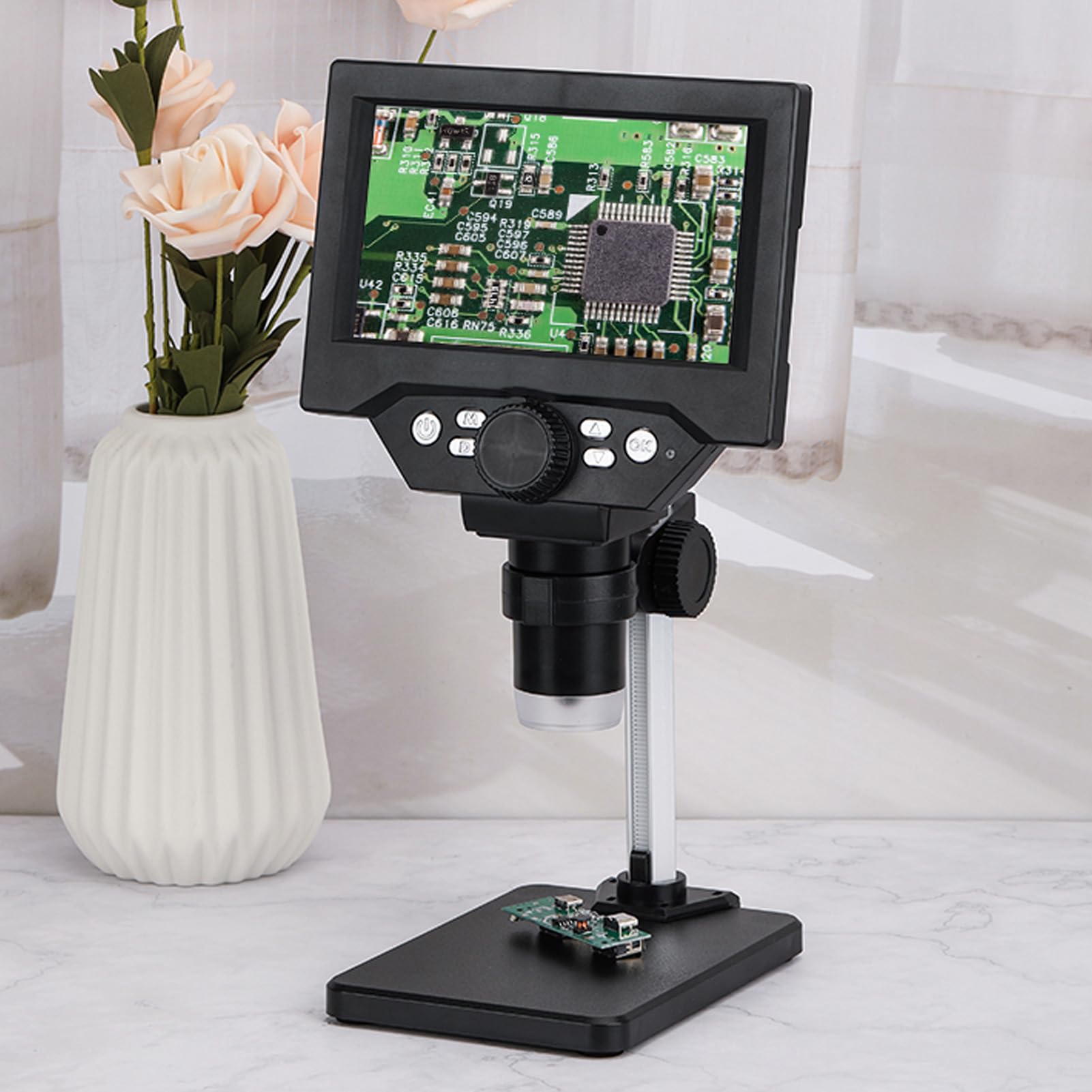 Ausla Mikroskop Cyfrowy, Mikroskop na Monety ABS LCD z Ekranem 5,5 Cala 10 MP 1000X 1080 P 8 Diod LED Złącze USB do Komputera do Lutowania Naprawa