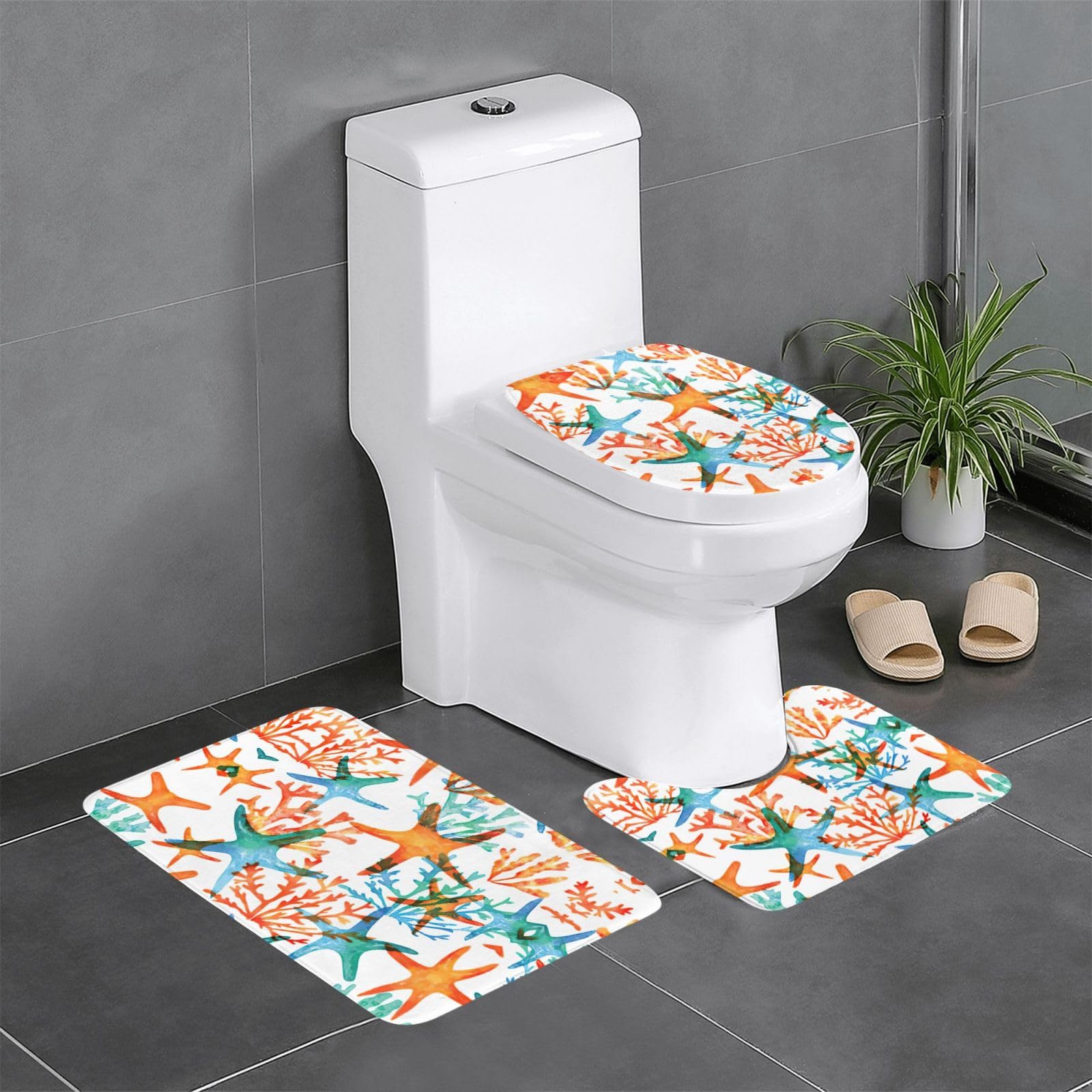Tapis de salle de bain antidérapants et lavables en machine motif corail