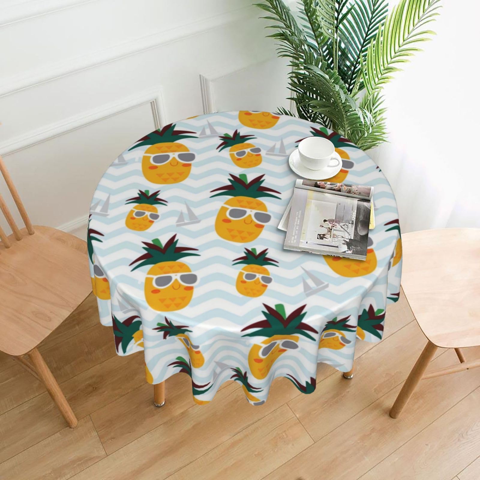 YYHWHJDE Cute Pineapple Prints 60in Round Decorative Tablecloth – High-Grade Polyester Throw for Stylish Dining & Event Table Protection