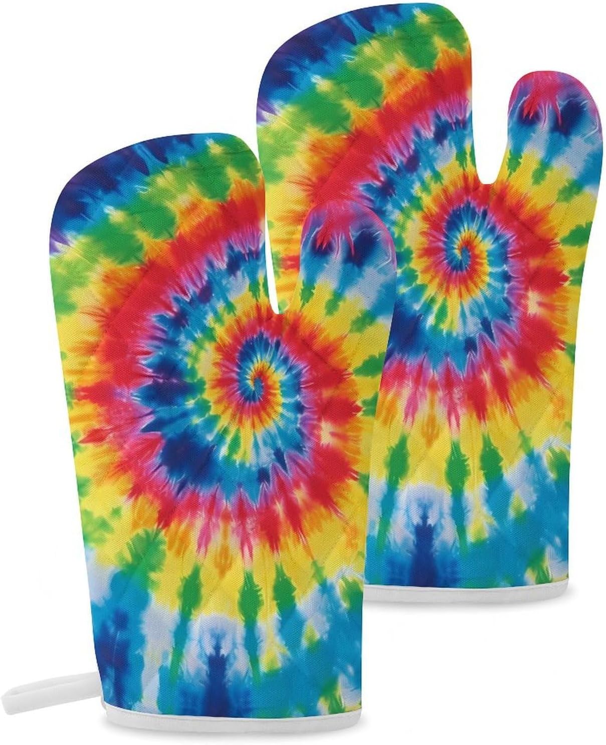 2 Pcs Oven Mitts Heat Resistant Kitchen Gloves Soft Safety Tie Dye Rainbow Oven Glove for Microwave, Barbecue