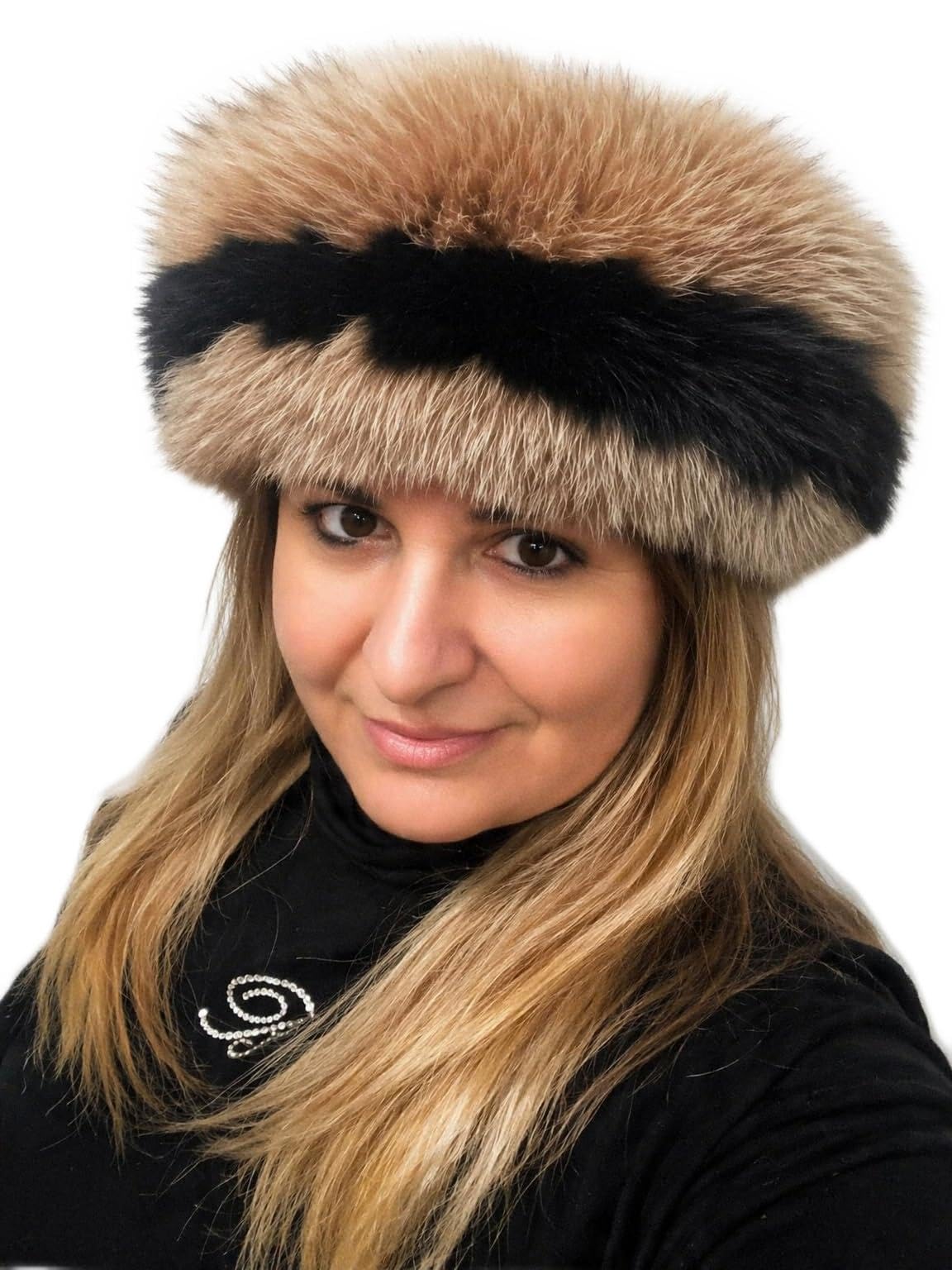 Cappello Colbacco Donna Invernale Volpe e Visone Misto Lana e Cashmere, Fascia Pelliccia Idea Regalo Luxury