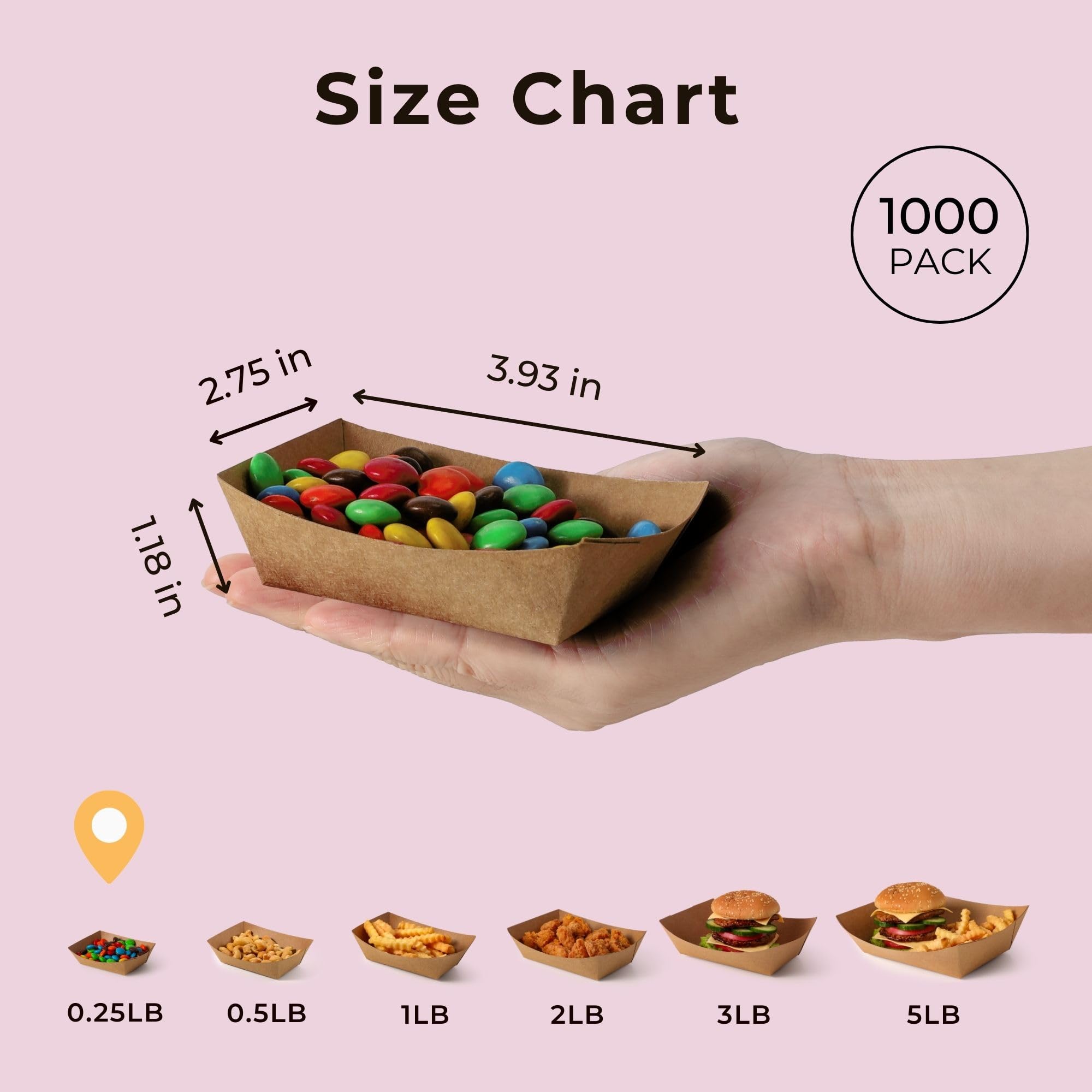 Fit Meal Prep 1000 Pack 2 lb Paper Food Boats Heavy Duty Disposable Trays, Kraft Brown, for Parties Fairs Picnics Carnivals Holds Tacos Nachos Fries Hot Dogs Grease Resistant