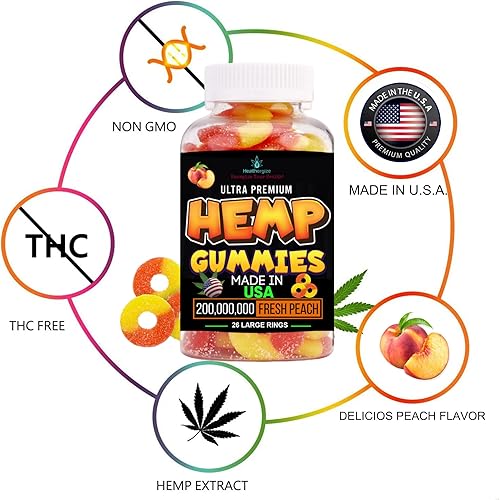 Miniatura 5 de Paquete de 2 gomitas de cáñamo, aceite de cáñamo de alta calidad, anillos de durazno, gomitas de osos-dolores, gomitas de espalda para dormir-paz y