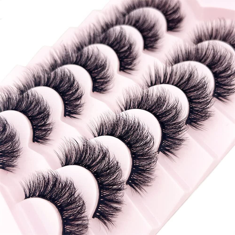OCHILIMA Wimpern Russian Strip Lashes Natural Look Eye Lashes False Lashes Wispy D Curly Fluffy 3D Effect Cat Eye Soft Fake Eyelashes Pack 7 Pairs