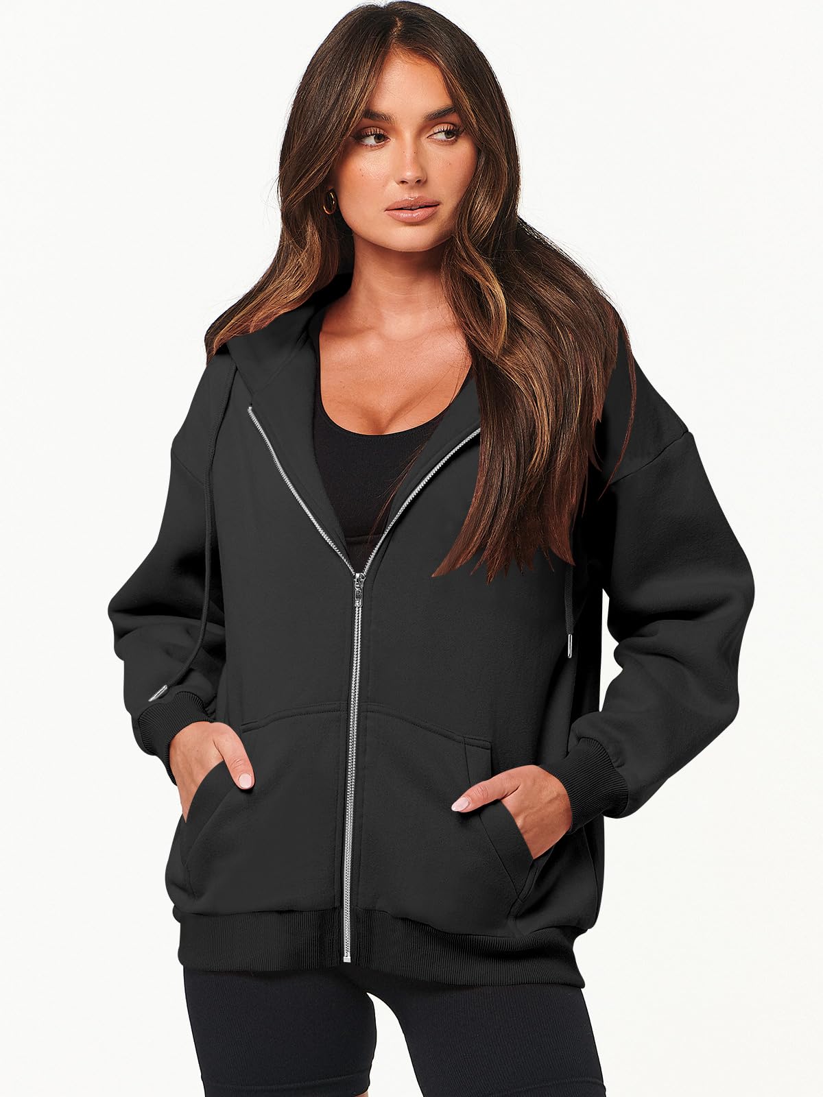Damskie bluzy z kapturem oversize z zamkiem błyskawicznym bluzy Y2K ubrania urocza nastolatka jesień kurtki na co dzień z kieszeniami