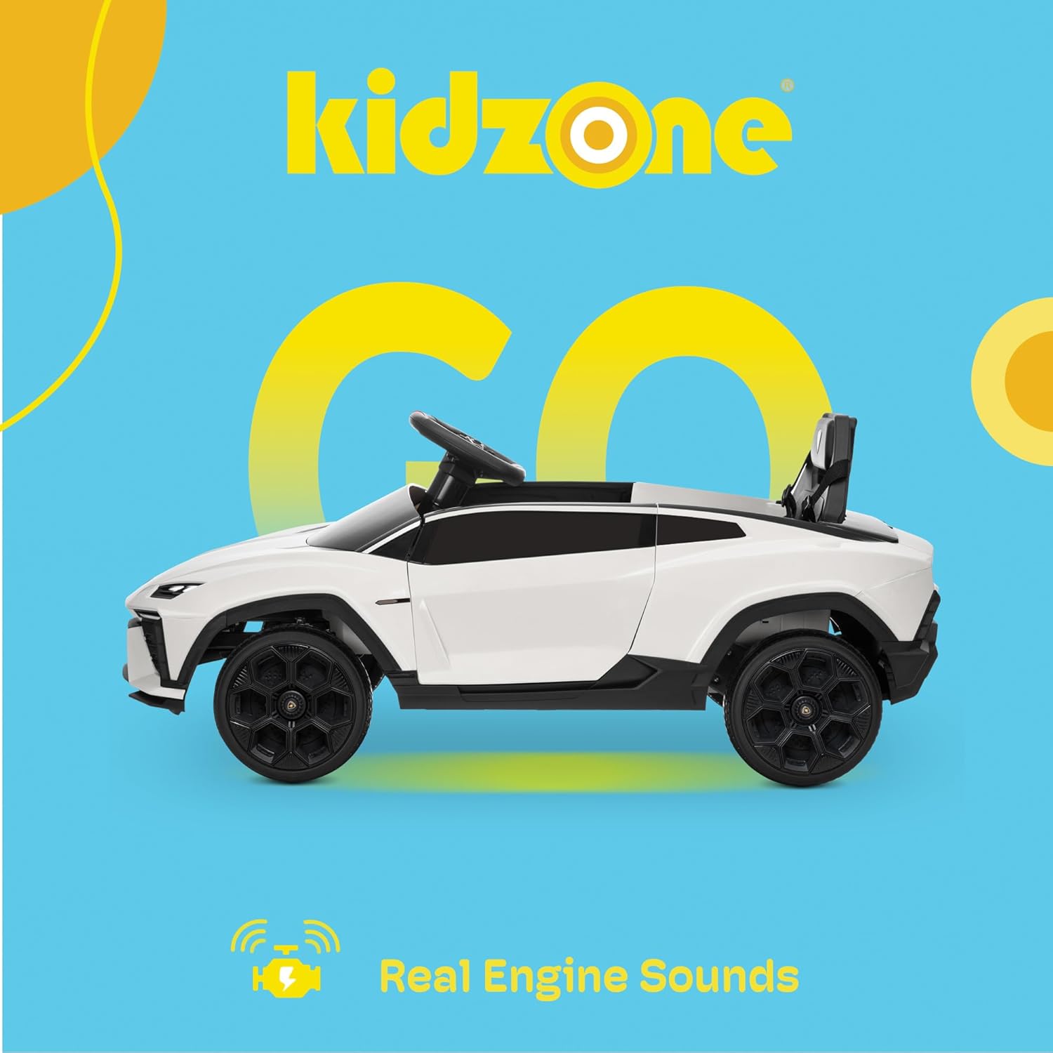 Kidzone 12v Electric Ride On Car for Kids, Licensed Lamborghini Lanzador Battery Powered Sports Car Toy with Parent Remote Control & Manual Drive, Bluetooth, LED Lights& Music, White