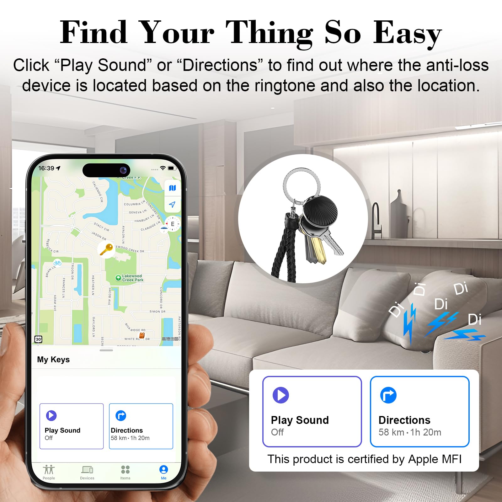 Balise de suivi d'air, étiquettes intelligentes, tracker Bluetooth pour animaux de compagnie Apple Find My, batterie remplaçable, étanche IP68, localisateur de clés et localisateur d'articles pour