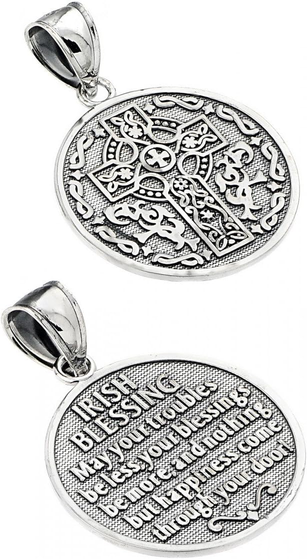 Claddagh Gold 925 Sterling Silver Reversible Irish Blessing Charm Pendant