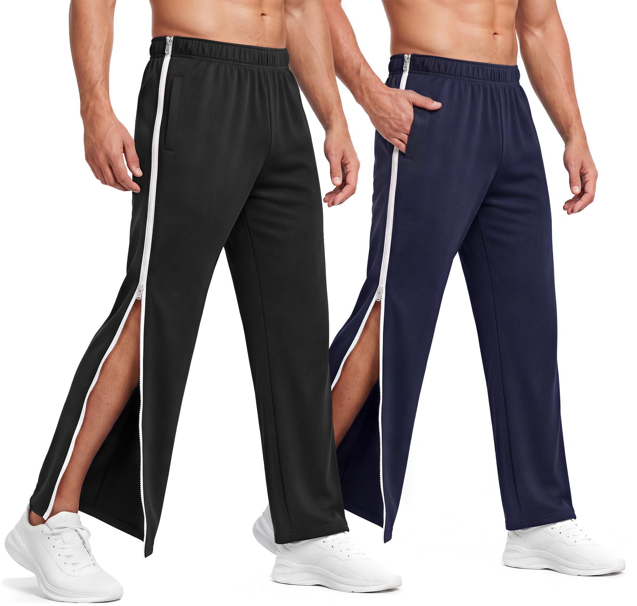 BULLIANT Jogginghose Herren 2er Pack, Durchgehendem Reißverschluss,Reha Hose Abreißhose,Locker Lässig Mit Tasche