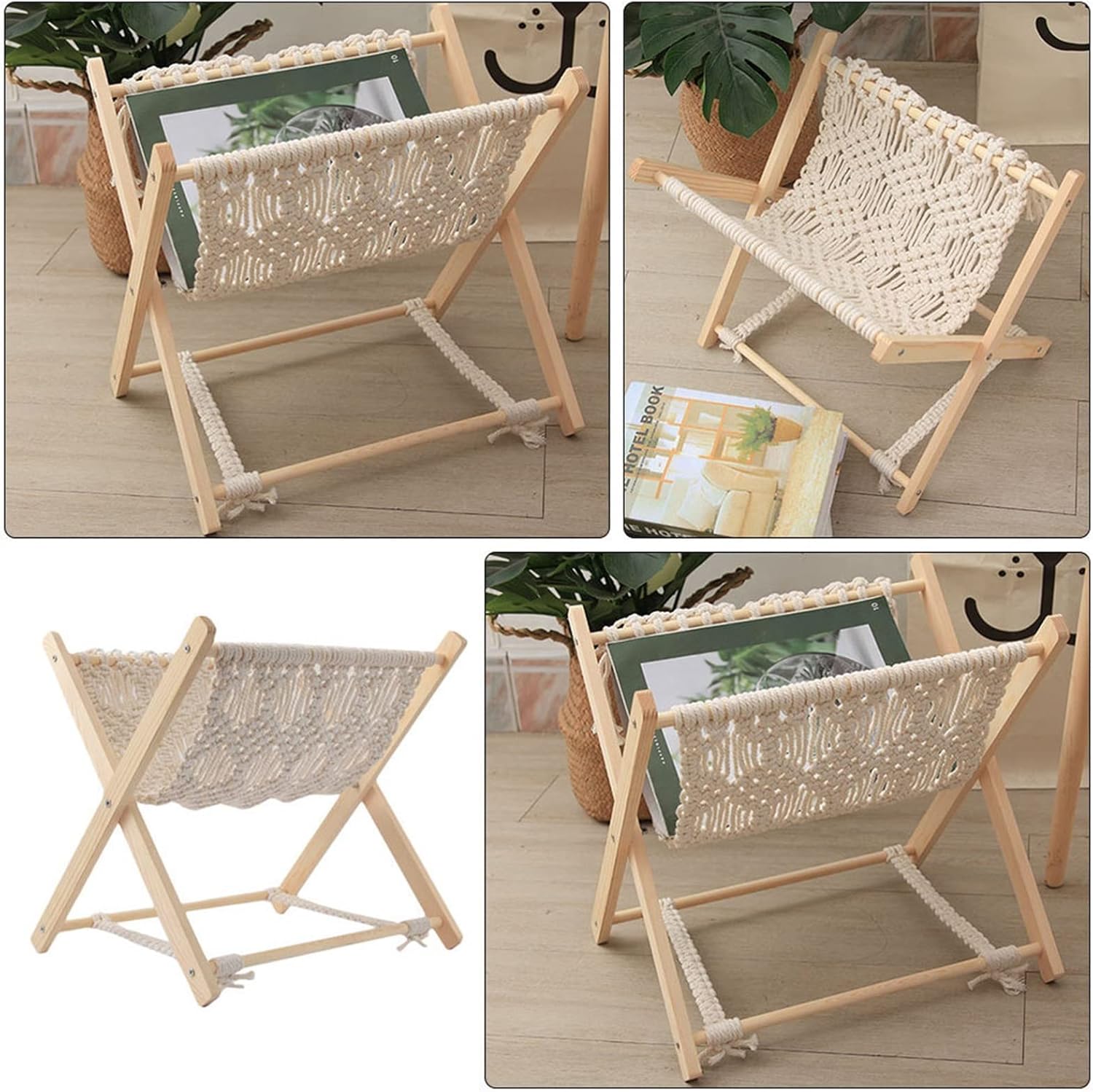 Magazine Rack Rope Woven Storage Rack Unique Book Rack Storage Stand Magazine Organizer (Color : 1) (1 )