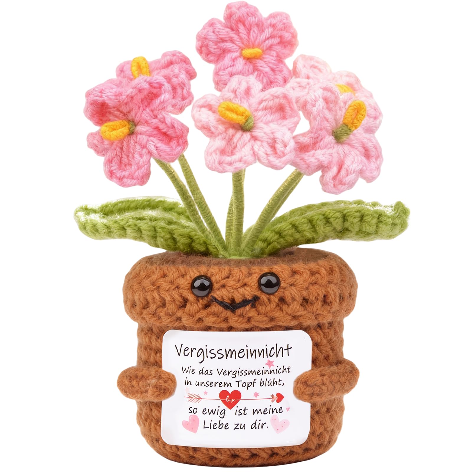 Mwmoeen Positive Blume Kleines Dankeschön Geschenk, Gestrickte Pflanze Glücksbringer Geschenk, Pocket Hug Deutsch Emotional Support Blumen Beste Freundin Geschenke Muttertag Weihnachten